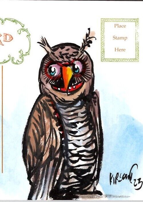 Halloween Matthew Kirscht Creature Keeper 2023 Owl Hand Color Sketch Postcard MK
