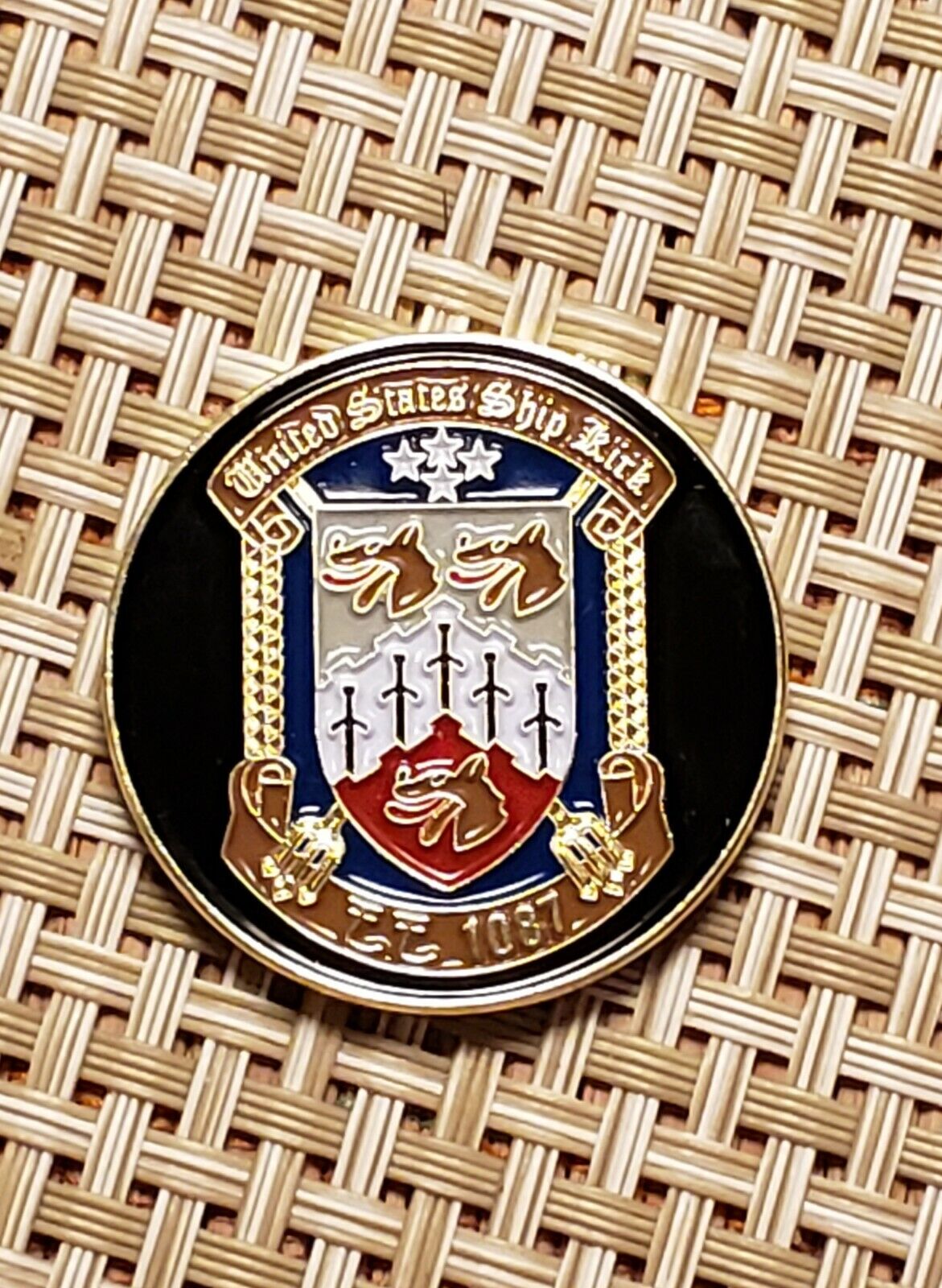 USS KIRK (FF-1087) Challenge Coin 1.5 inches wide 3mm thickness