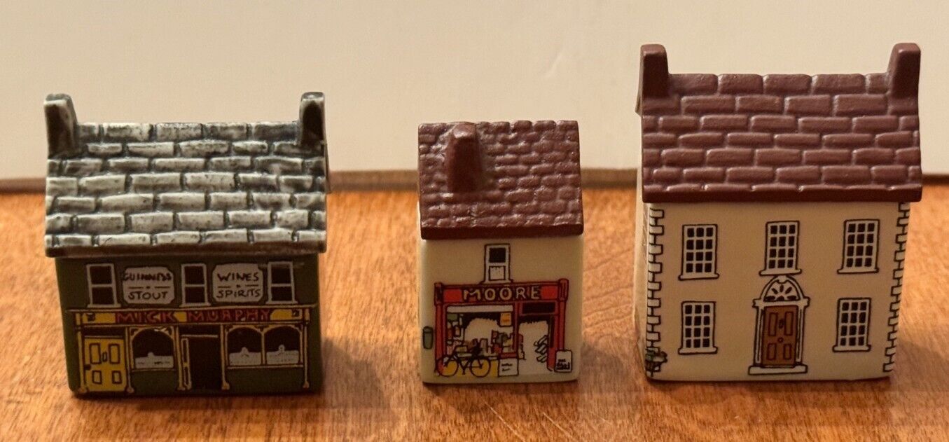 Lot 3 Wade Whimsey BALLY WHIM Miniature Porcelain Irish Houses Buildings 1, 2,6