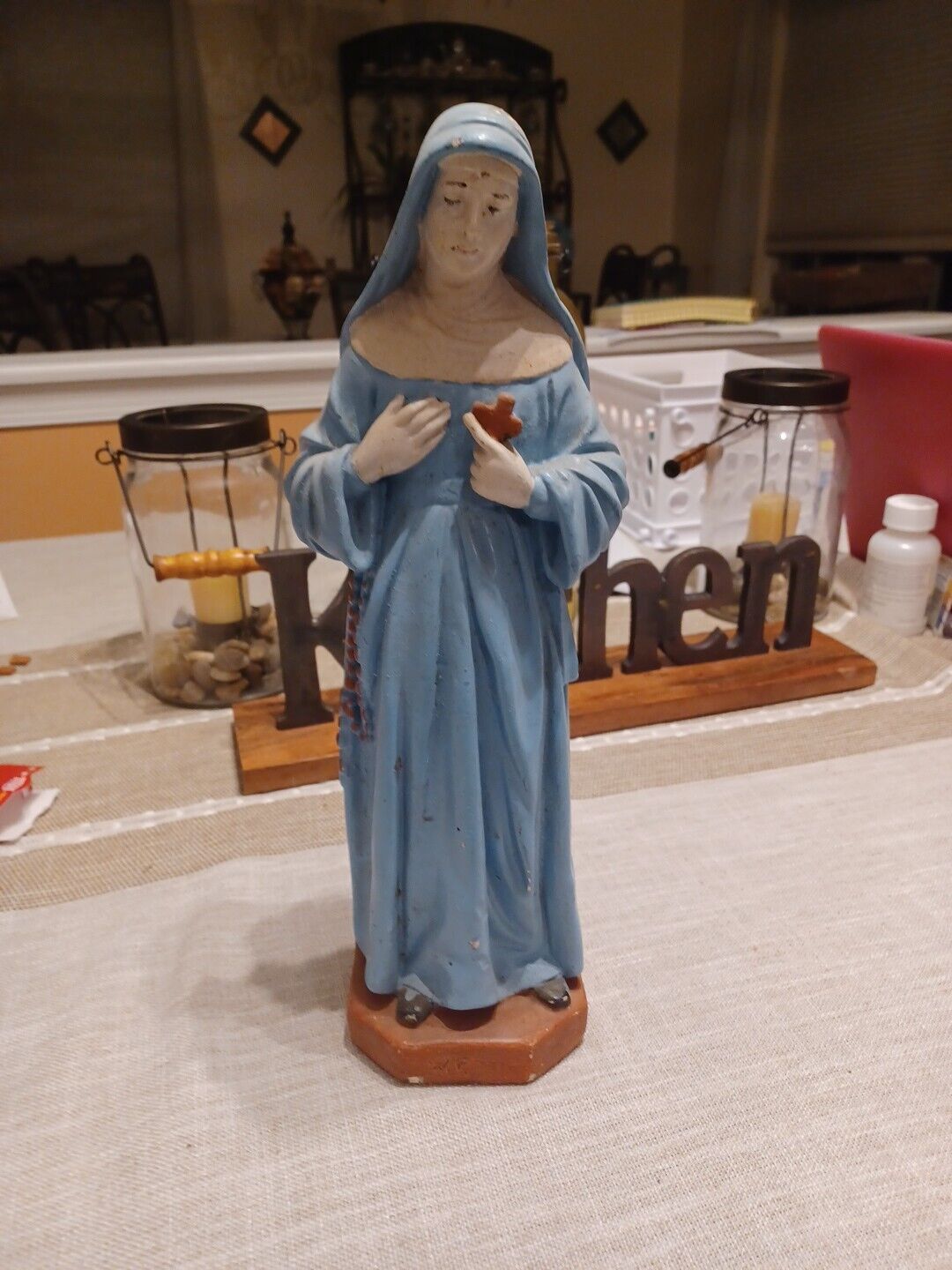 Vintage Sacret Heart of Mary Chalkware statue, 12.5 inches