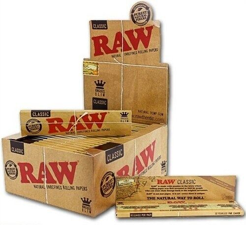 AUTHENTC Raw Classic King Size Slim Rolling Paper Full Box 50 pack, 32 Per Pack