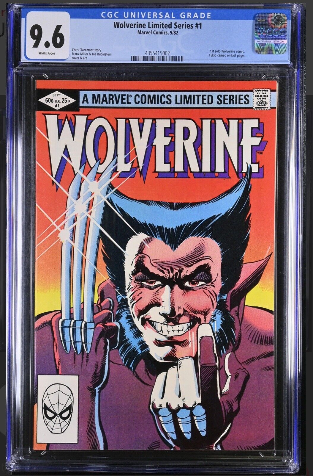 Wolverine Limited Series #1 CGC 9.6 NM+WP 1982 Frank Miller White Pages