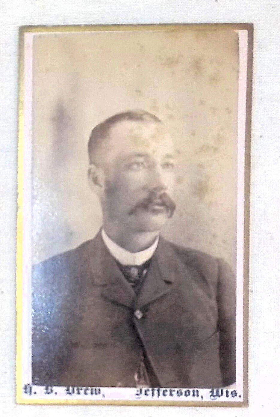 1880s 1890s Man Handbar Mustache CDV Cabinet Card Jefferson Wis