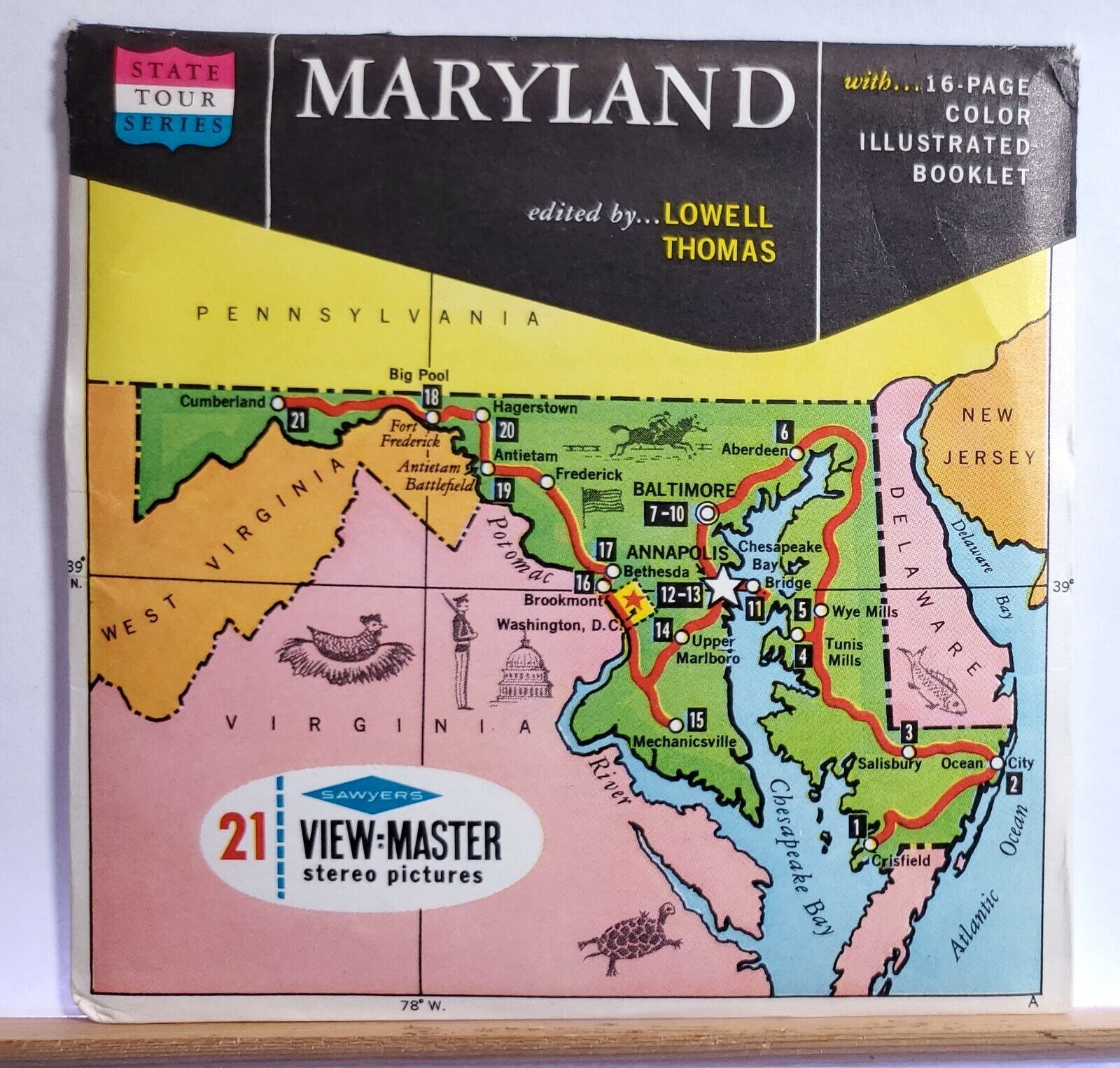 Maryland State Tour 3-reel Set A780 - Sawyers S6b ed. A View-Master Map Packet