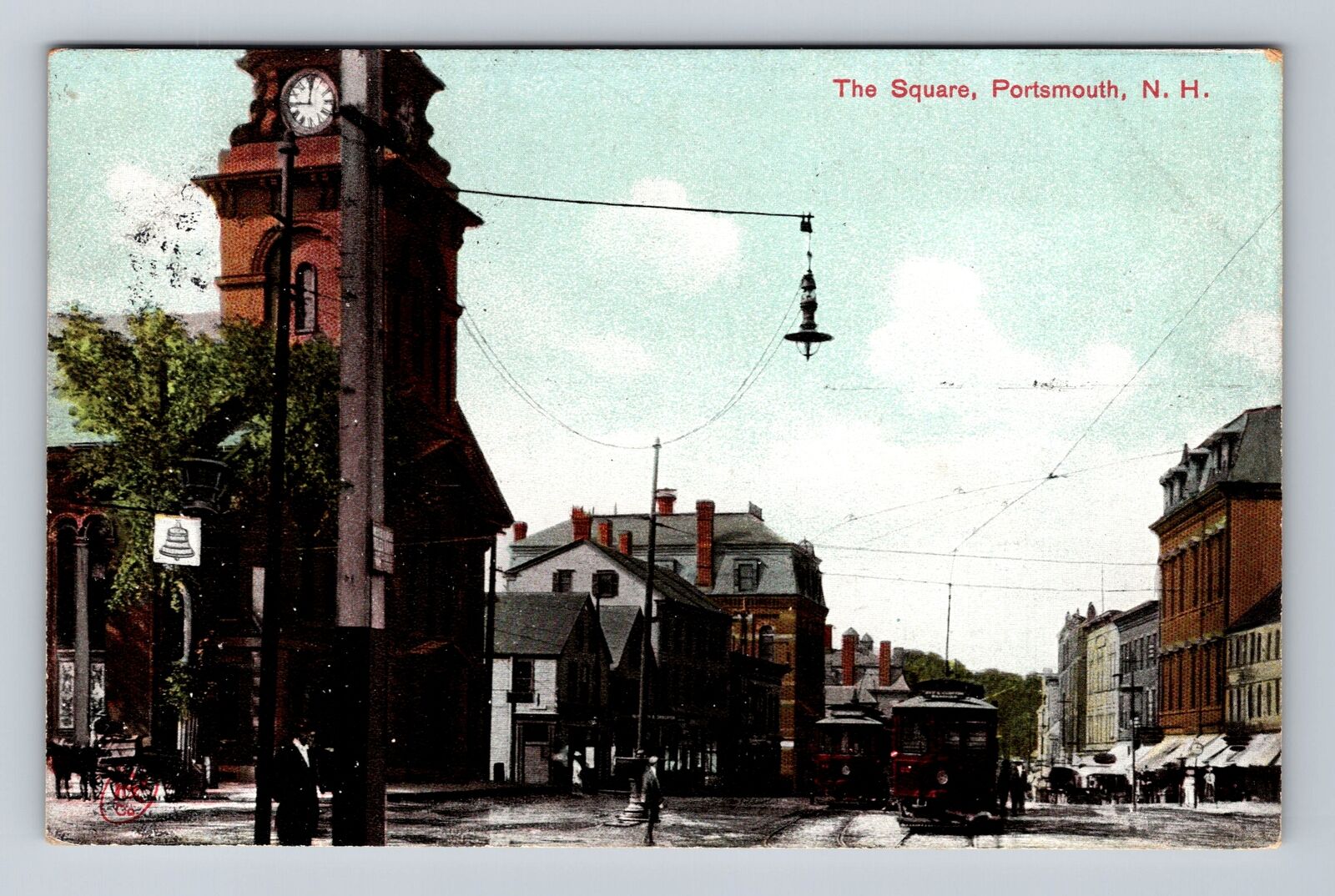 Portsmouth NH-New Hampshire, The Square, Advertising, Vintage c1910 Postcard