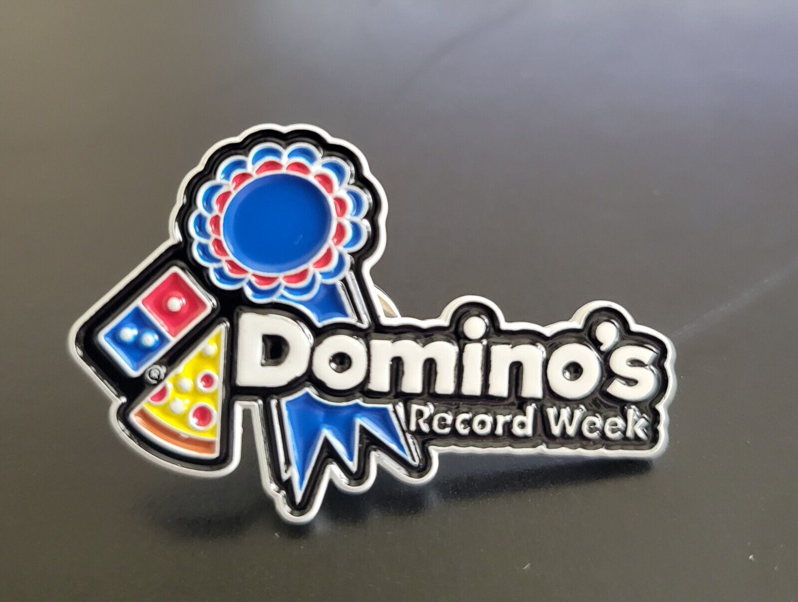 Domino\'s Pizza Enamel Hat Pin DOMINO\'S RECORD WEEK RIBBON 