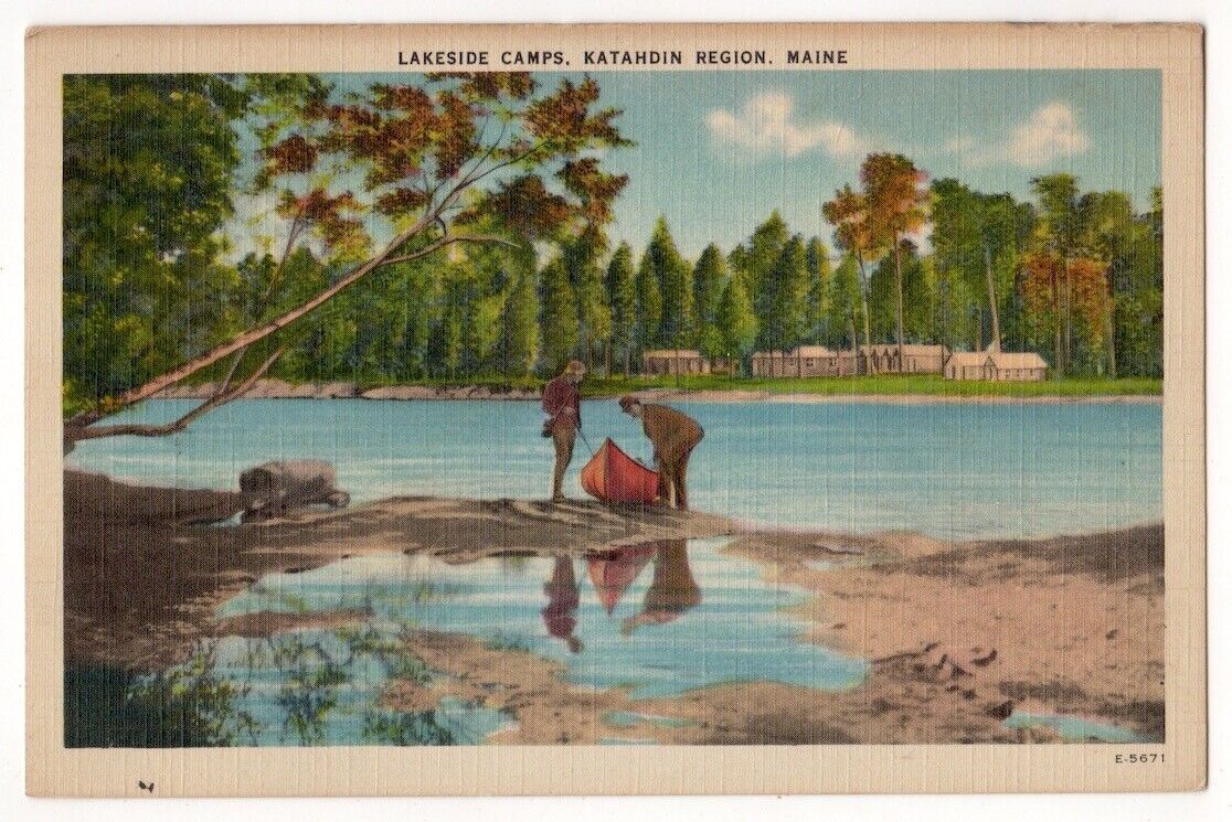 Katahdin Region, Maine c1940\'s Lakeside Camps, men, rowboat