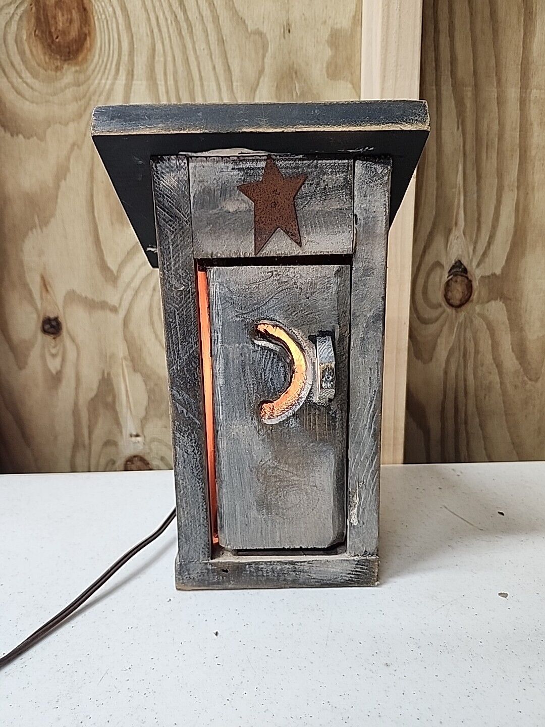 Vintage Lighted Wooden Outhouse Bathroom Decor.  