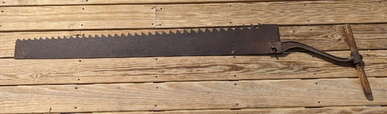 Antique large pond Ice saw 70 inches wood handle vintage