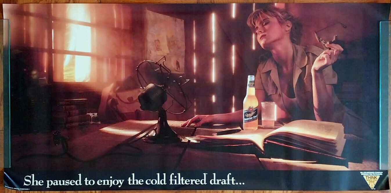 1990s Miller Genuine Draft MGD Beer Vintage Poster 20x30 research reading Girl
