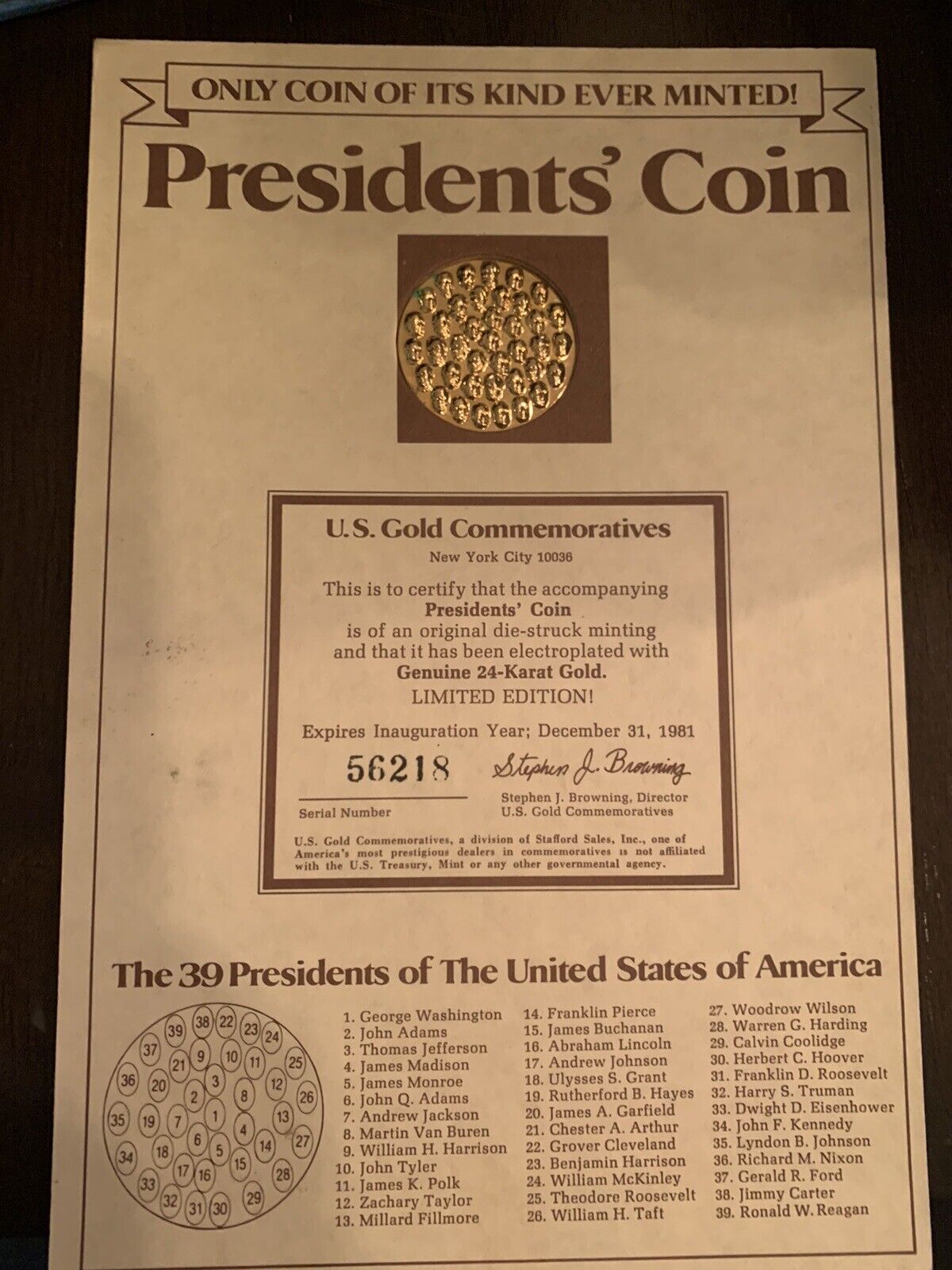 1981  Presidents Coin