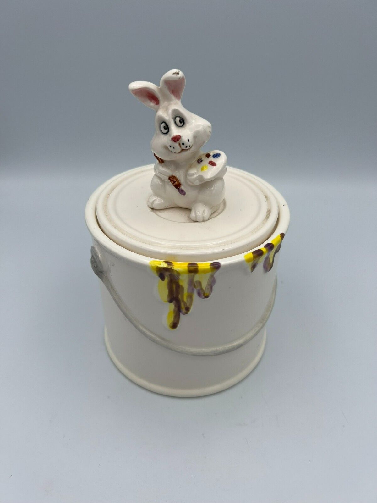 Vintage Quon Quon 1981 Ceramic Canister Paint Can w/ Rabbit