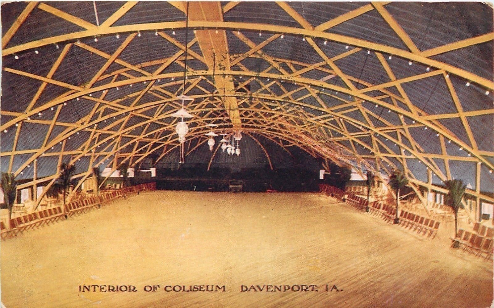 Davenport Iowa~Coliseum Interior~Dance Hall~Destroyed By Fire 1913~1908 Postcard