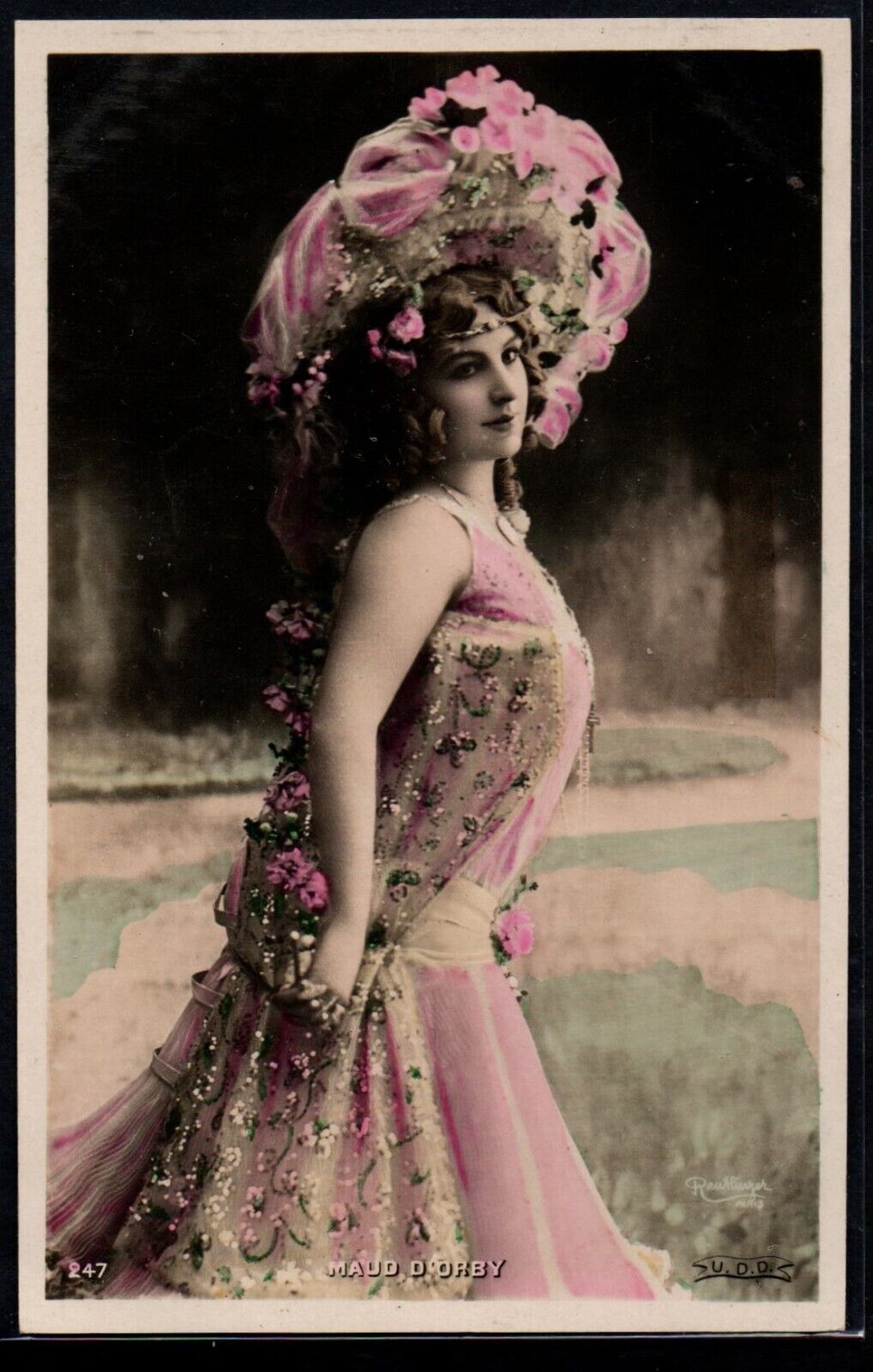 BX040 ARTIST STAGE STAR MAUD D\'ORBY FANCY HAT DRESS Tinted PHOTO pc REUTLINGER
