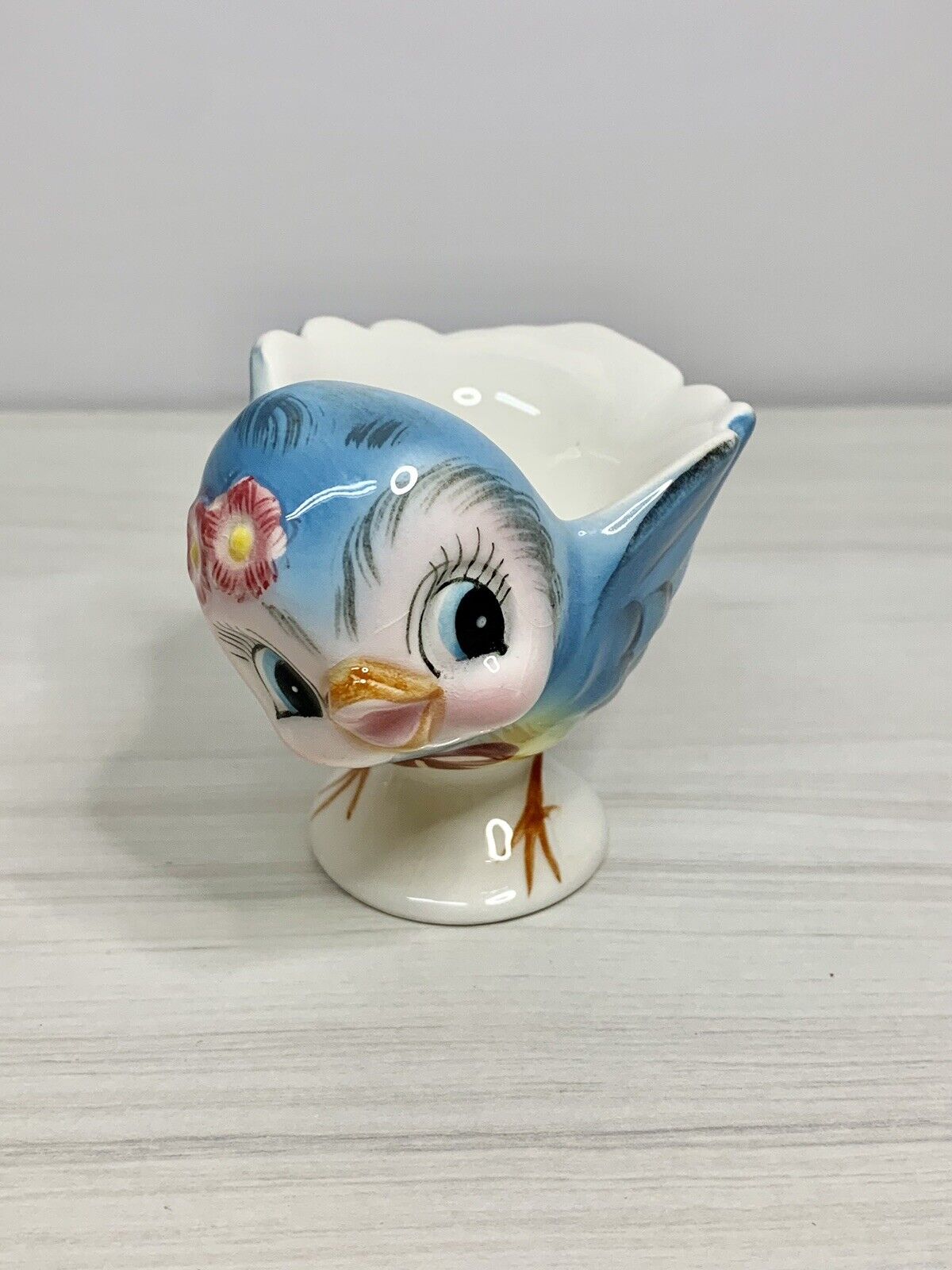 Vintage 1950s Signed Geo Z. Lefton Bluebird Egg Cup #286 Anthropomorphic Kitsch