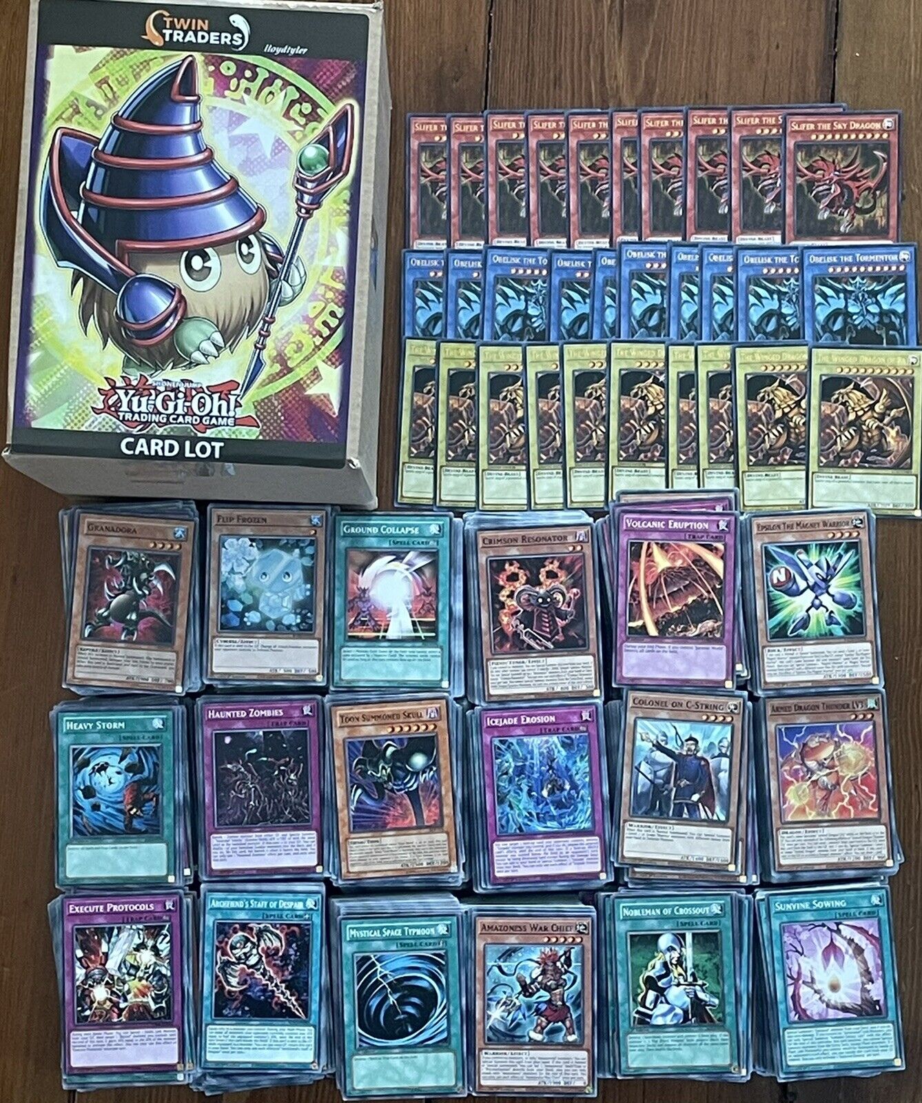 Yugioh 1000 Cards Bundle 50 Holos + ALL 3 Egyptian Gods Branded Box Collection