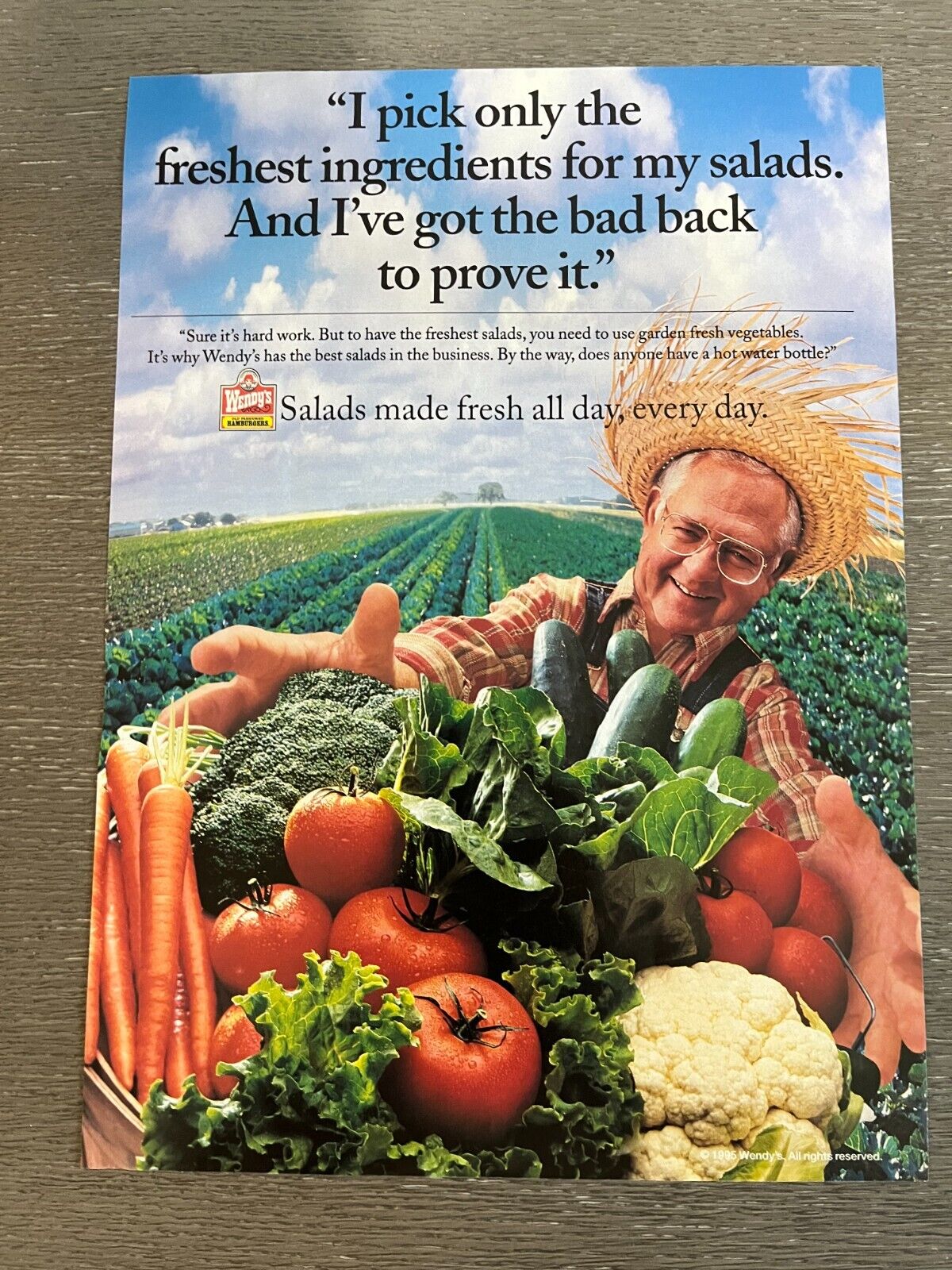 1995 Wendy\'s Dave Thomas Salads Vegetables Magazine Print Ad