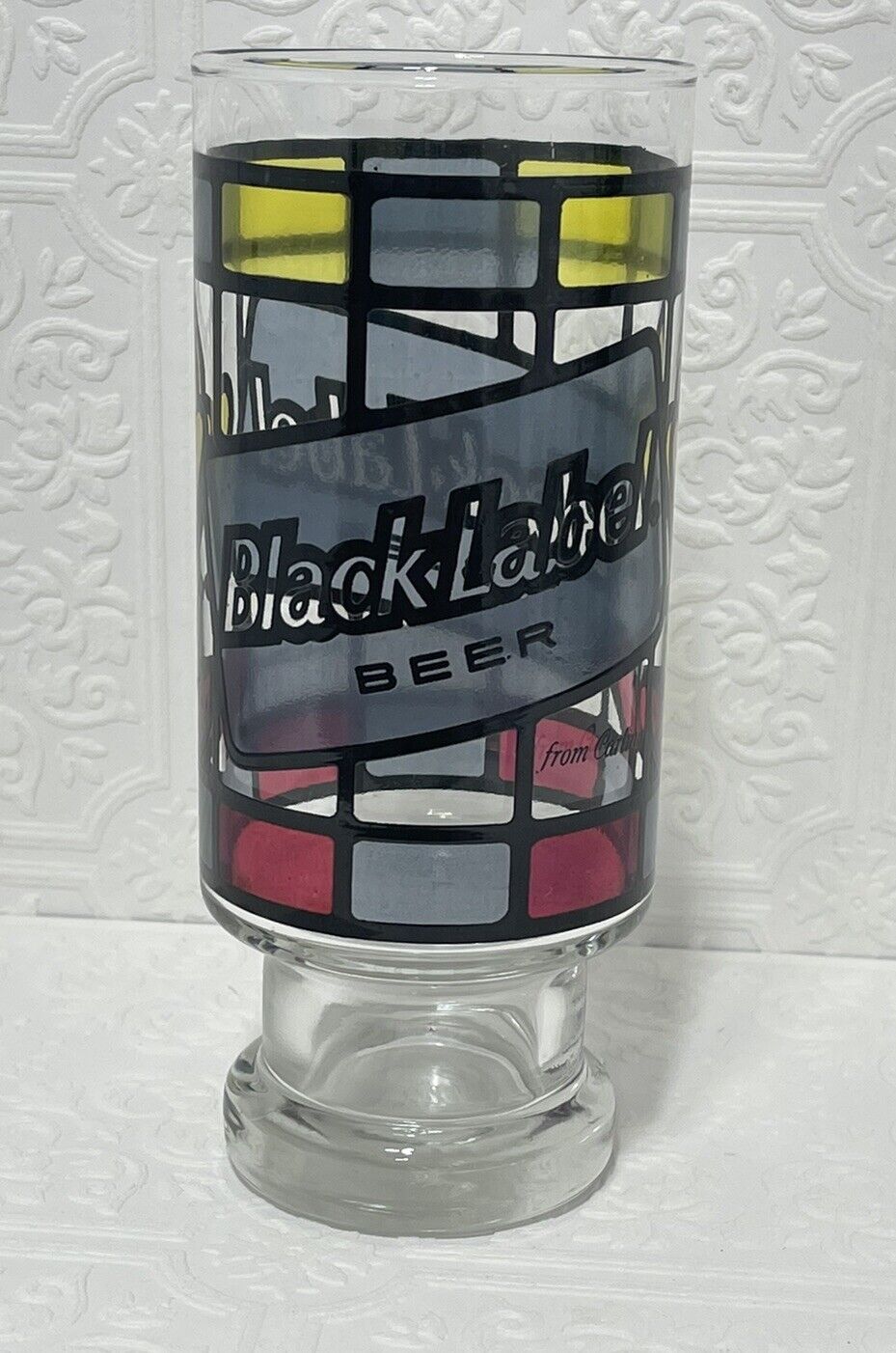 Tough 1970s CARLING BLACK LABEL BEER 6 inch ACL stained glass Tavern Trove
