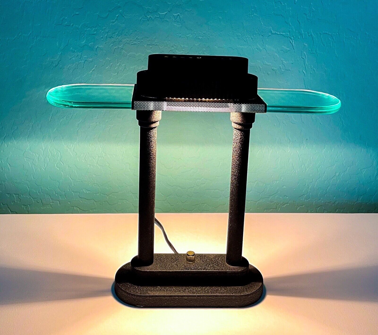 Vintage Art Deco Robert Sonneman Bankers Table Lamp Glass MCM