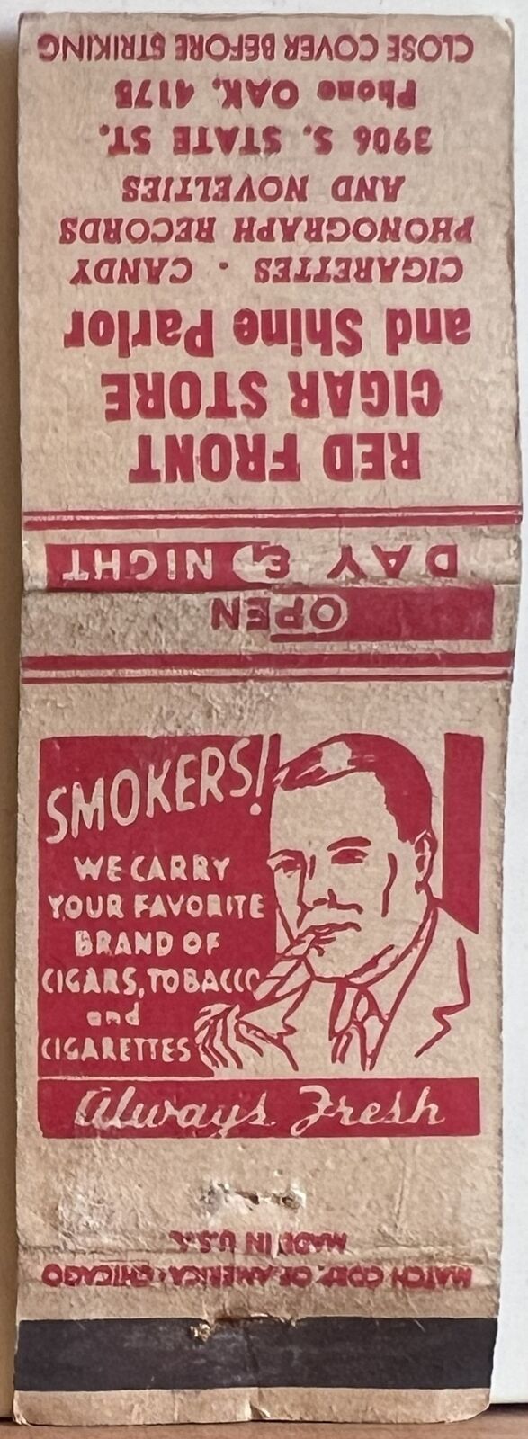 Red Front Cigar Store and Shine Parlor Chicago IL Vintage Matchbook Cover