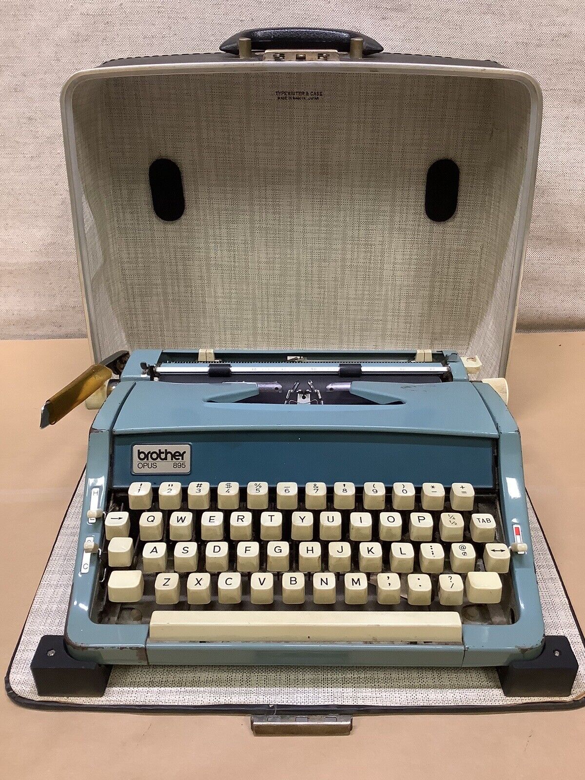 1960’s Brother Opus 895 Portable Manual Typewriter in Case, Blue As Is