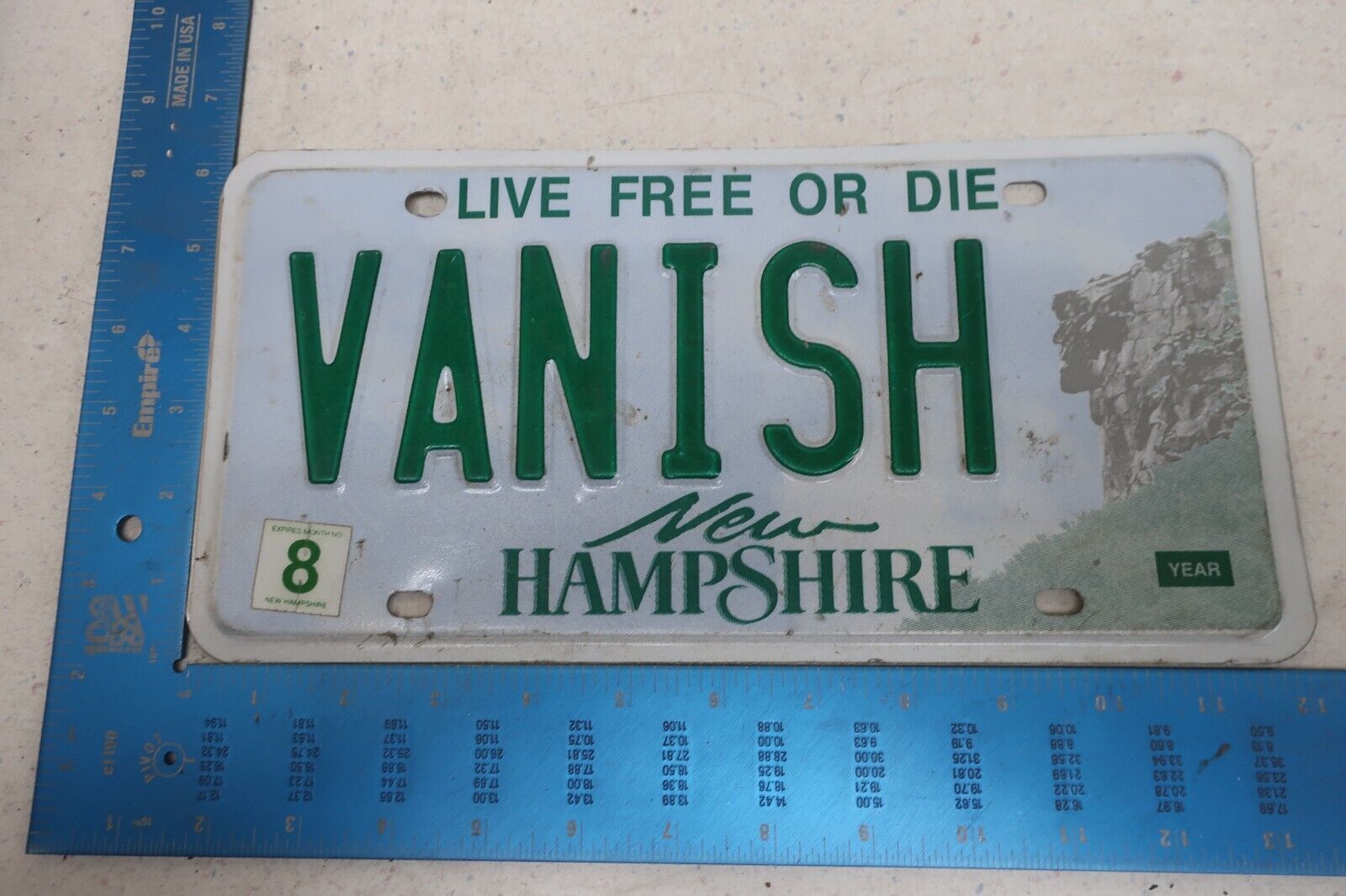 New Hampshire License Plate Tag Vanity Disappear Hide Go Off Grid Escape VANISH