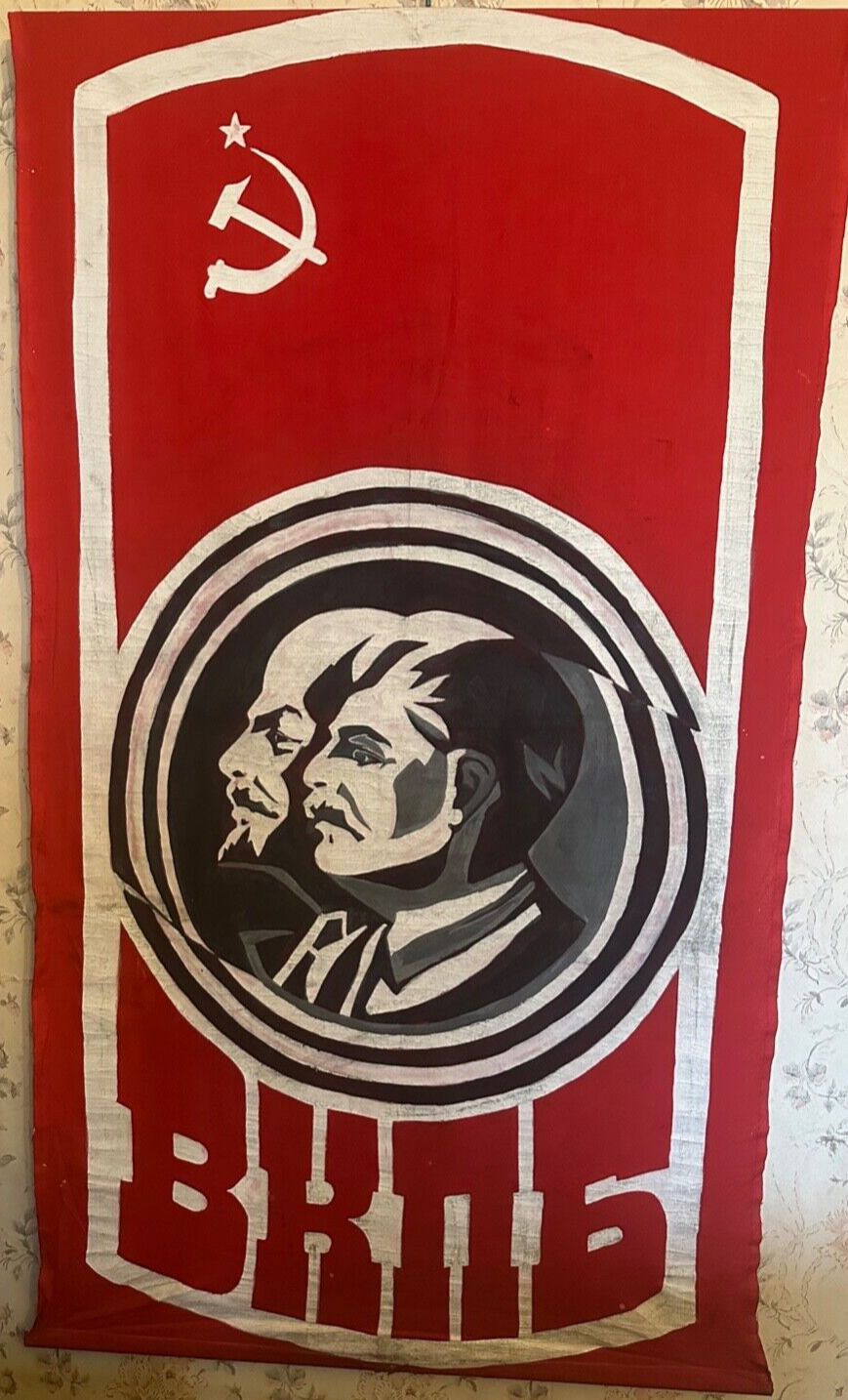 Stalin Lenin flag banner original agitation Soviet propaganda USSR  1930s russia