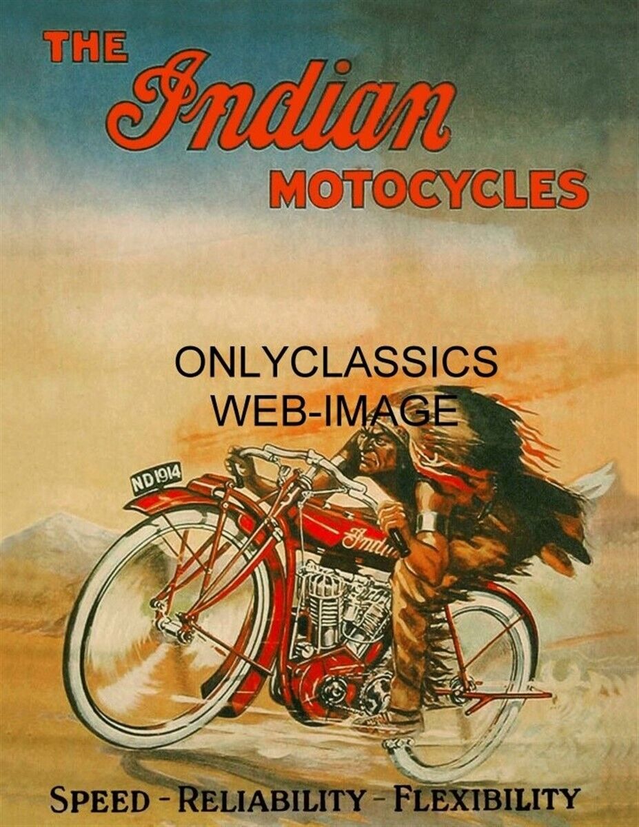 1914 INDIAN TWIN VINTAGE MOTORCYCLE RACING 12X16 POSTER ART GRAPHICS ADVERTISING