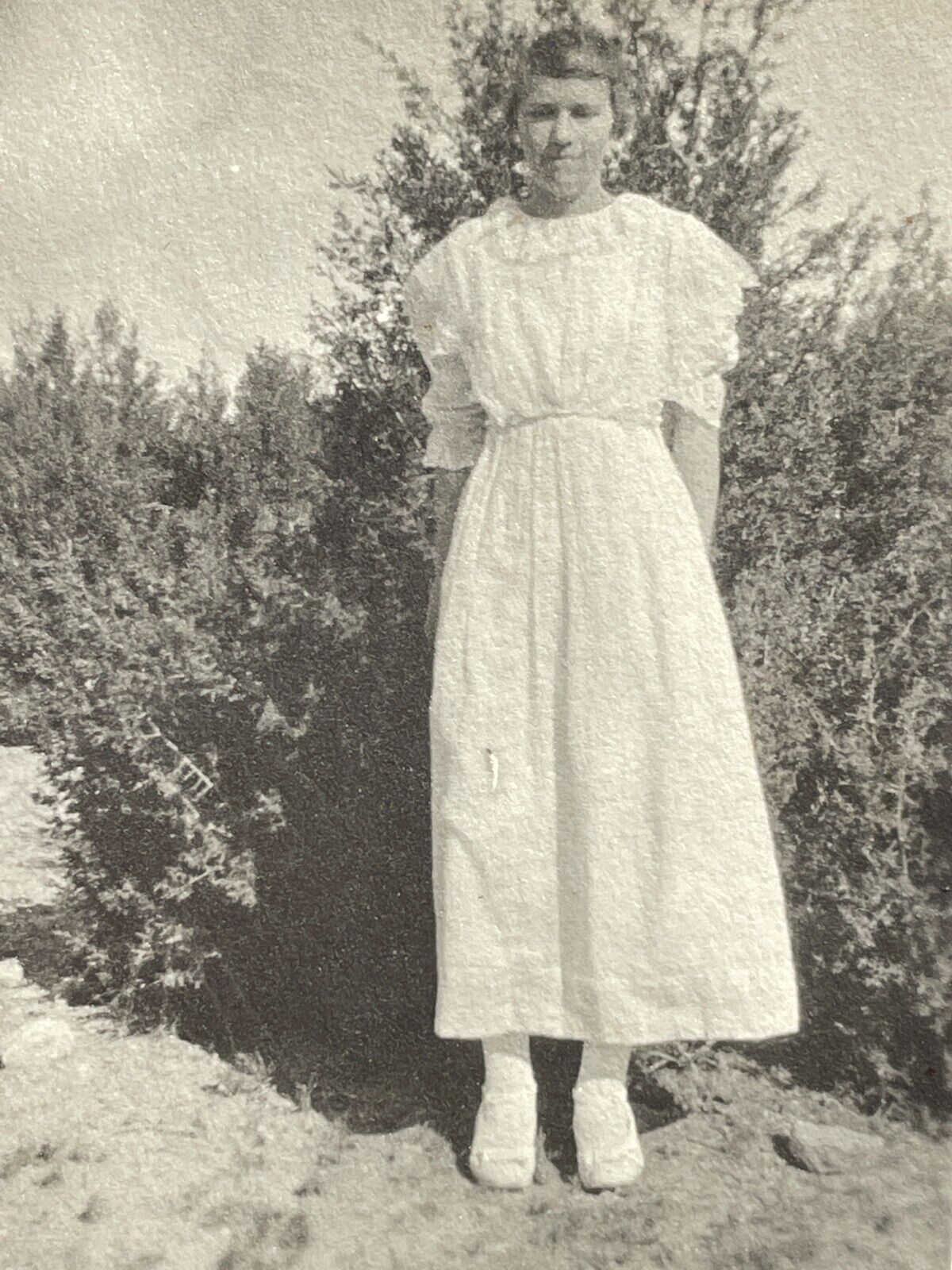 CA) Photograph Pretty Woman Lady White Dress Fashion Style 1918