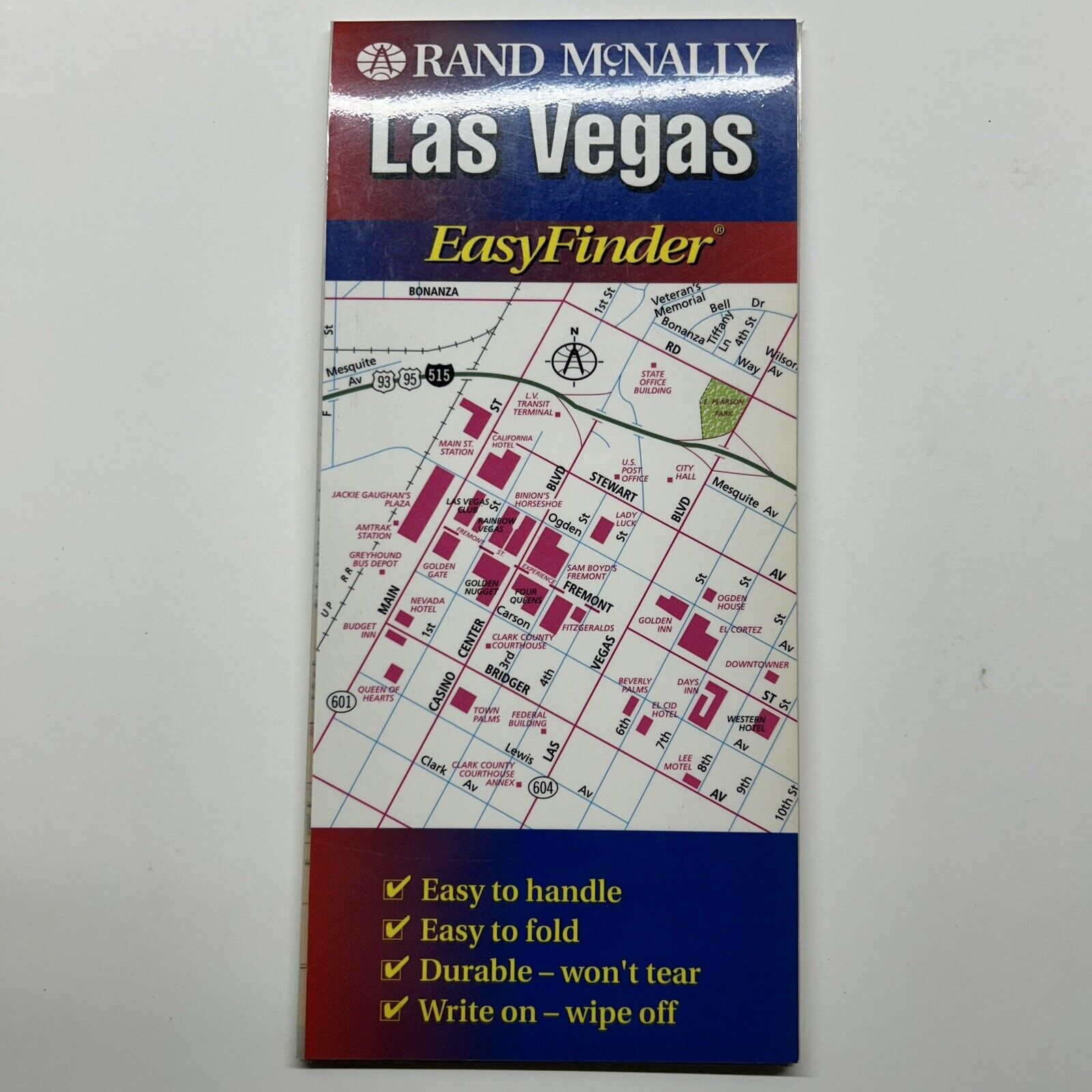 Rand McNally Las Vegas Easy Finder Map Vintage 1997 Laminated Traveling Travel