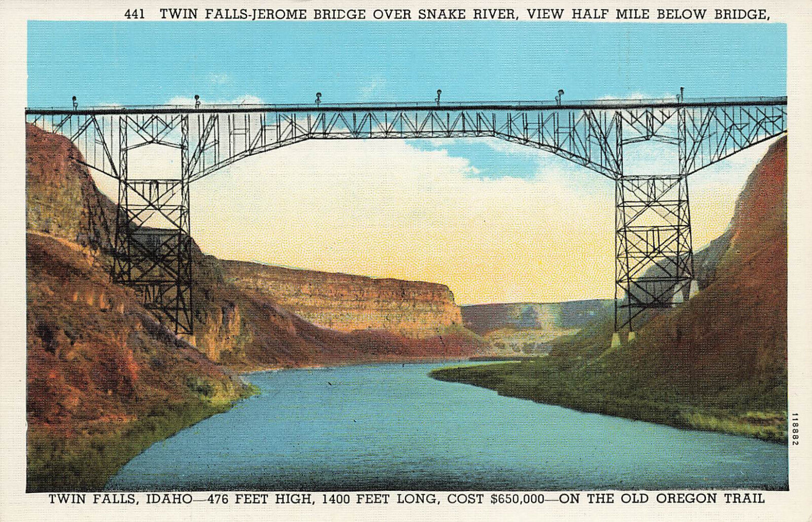 TWIN FALLS JEROME BRIDGE OVER SNAKE RIVER POSTCARD TWIN FALLS ID IDAHO 1930s