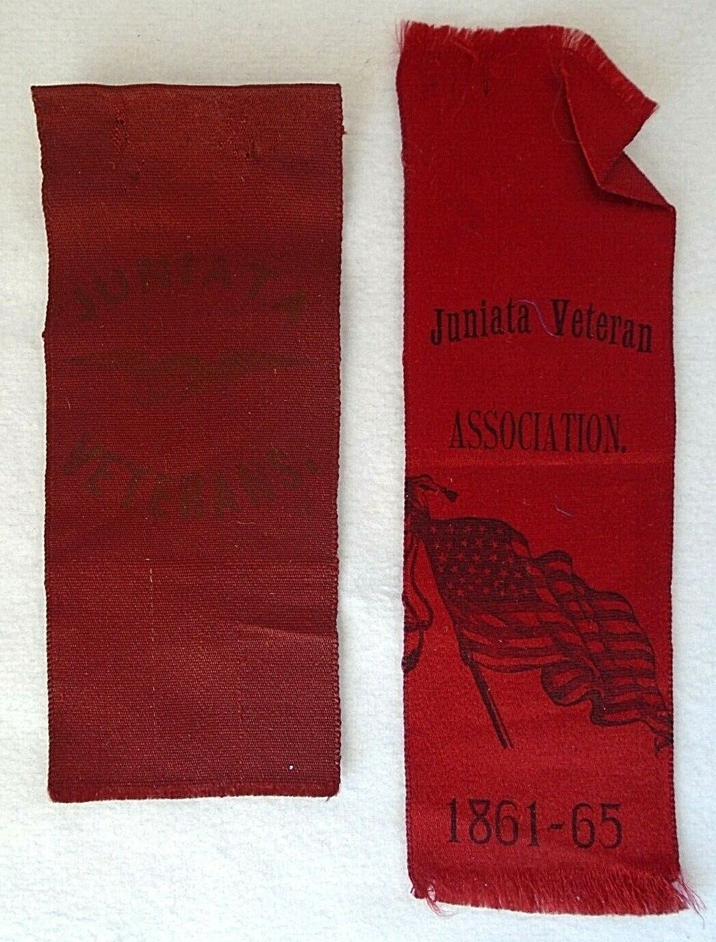 Vintage Civil War Juniata Veteran Association 1861-65 Ribbons Set of 2
