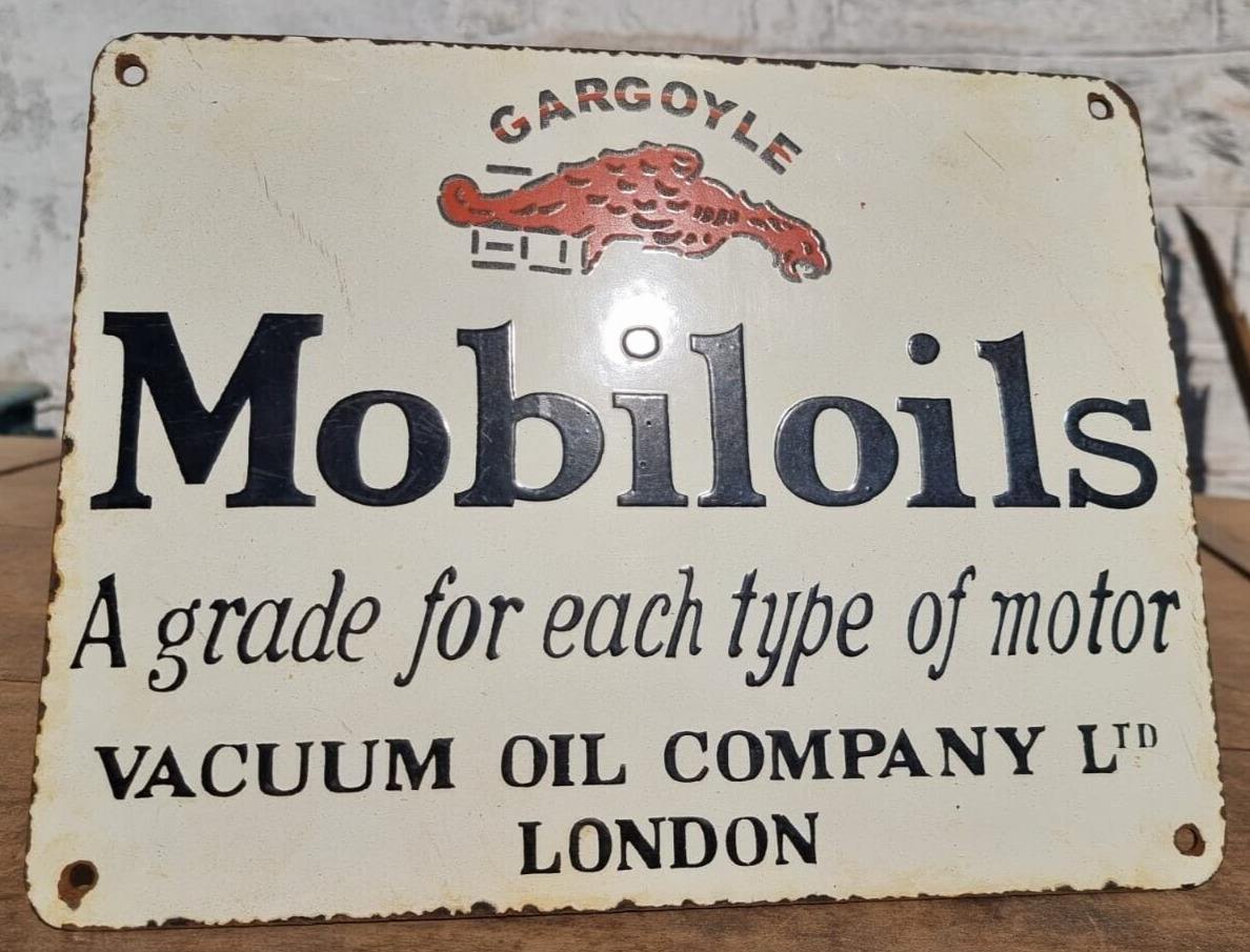 1930's Old Vintage Rare Mobil Oil Gasoline Ad Porcelain Enamel Sign Board LONDON
