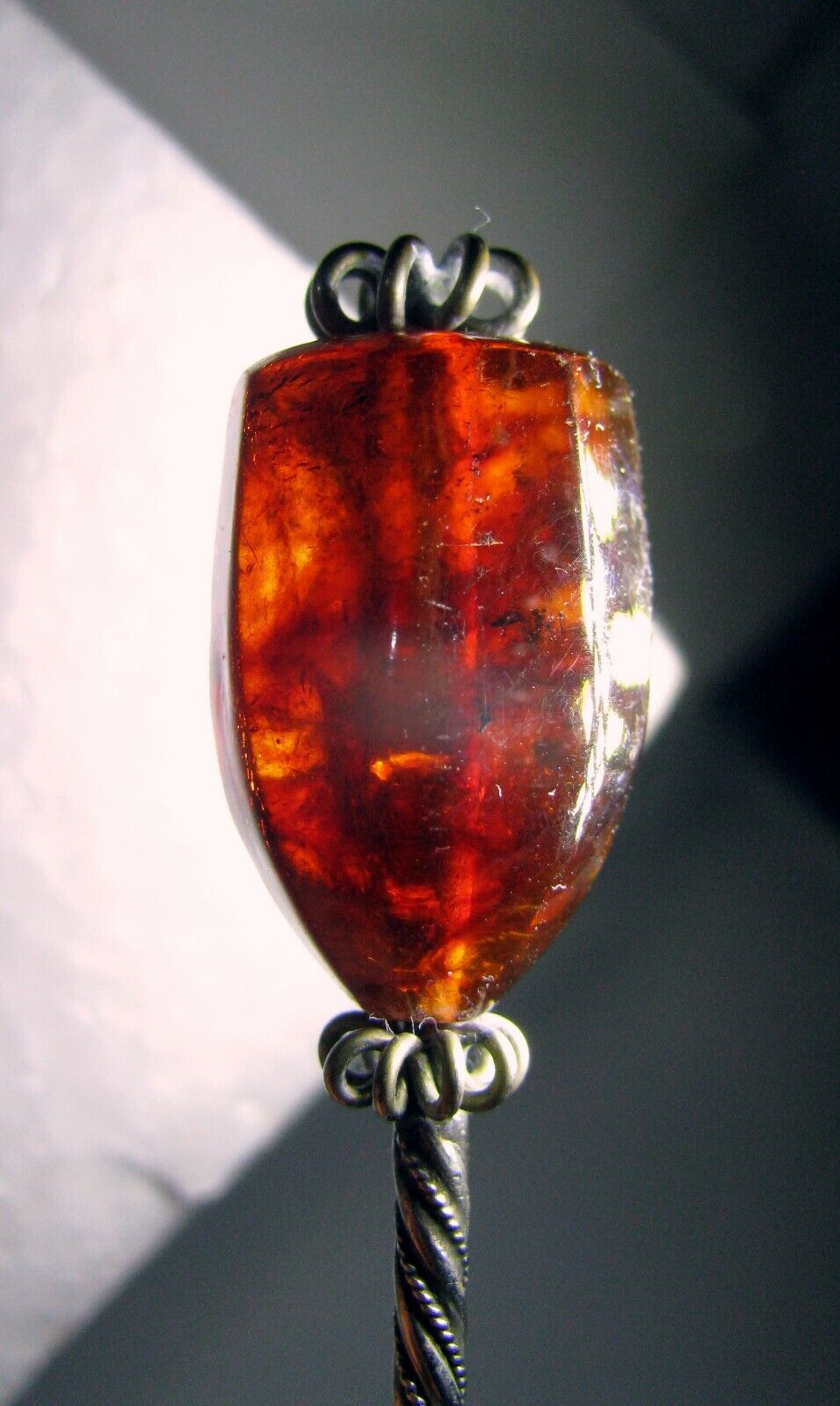 Early Hand Hammered Twisted Handle Polish Amber Souvenir Spoon 