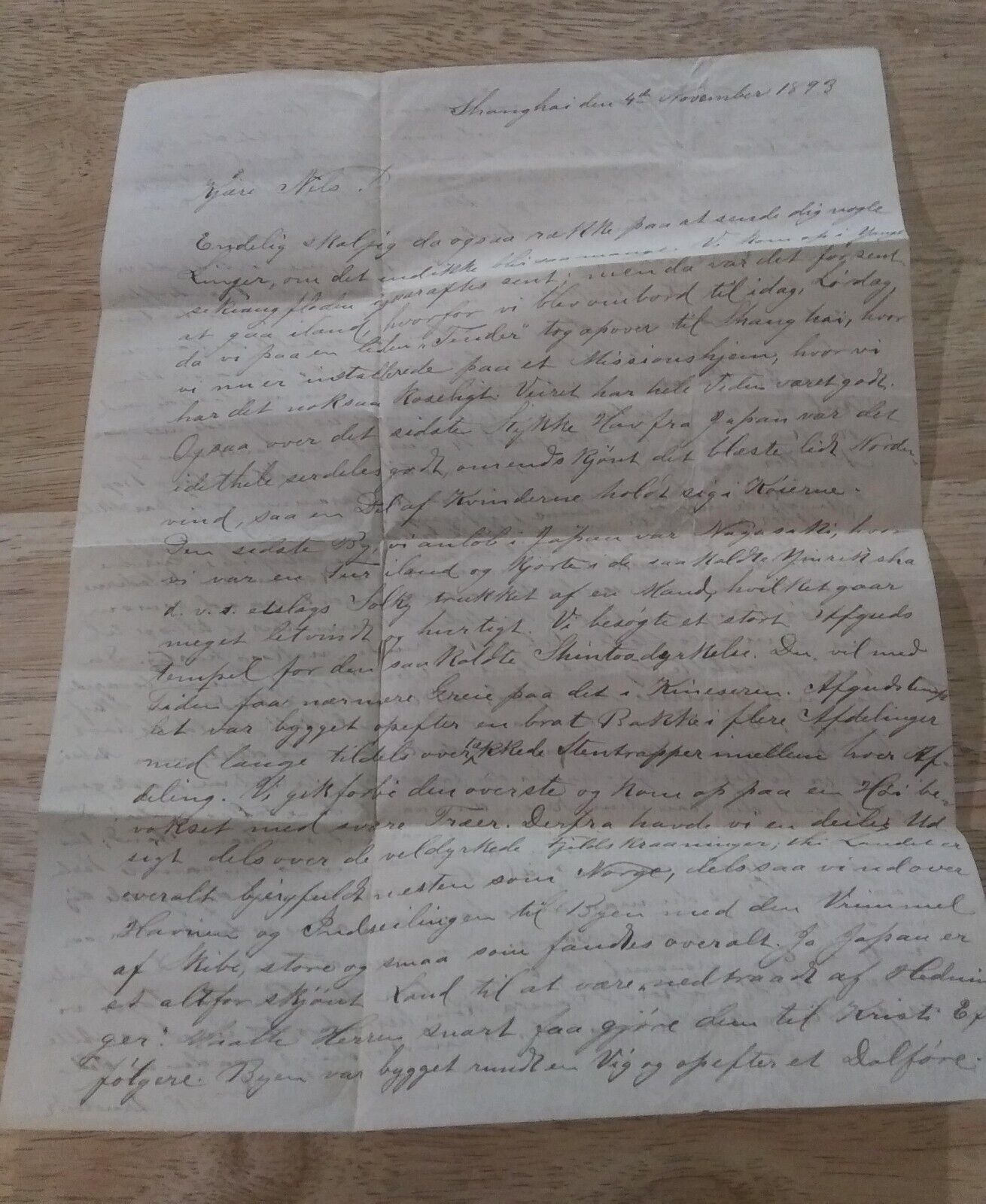 Handwritten Letter from Shanghai 4th Nov 1893 (not English)