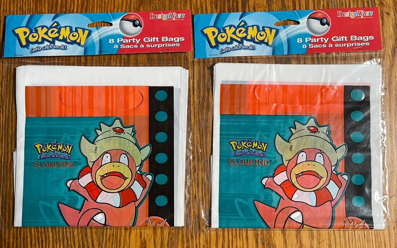 Lot Of 2 Pokemon Slowking Bag of 8 Party Gift Loot Bags, 2000 Nintendo - NOS