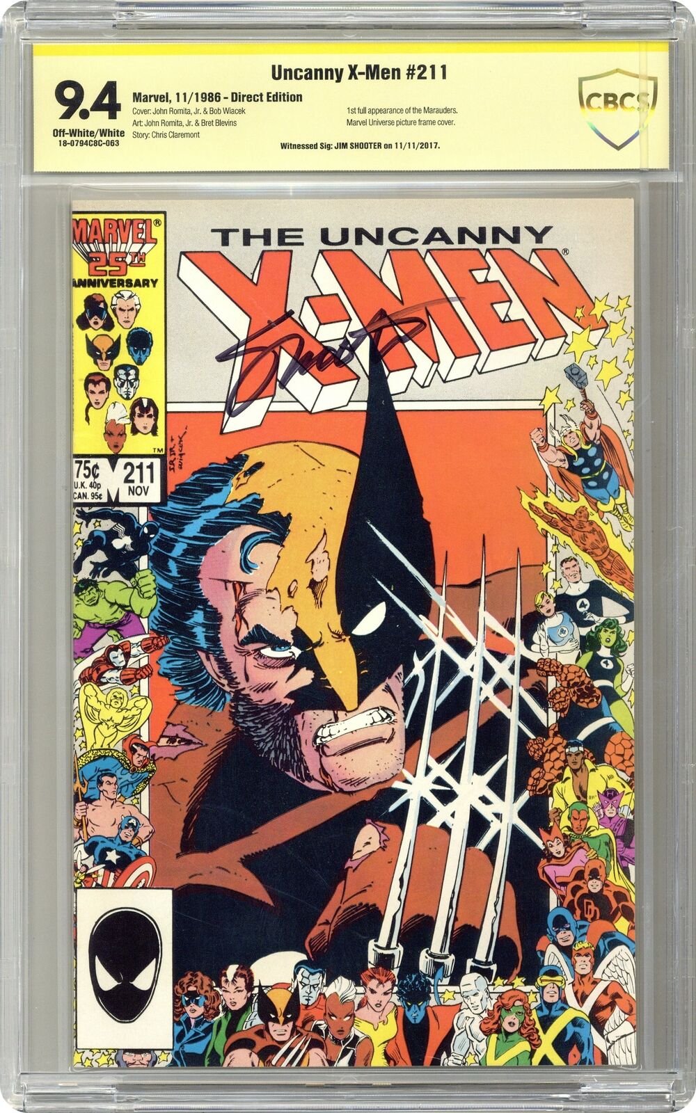 Uncanny X-Men #211D CBCS 9.4 SS Jim Shooter 1986 18-0794C8C-063