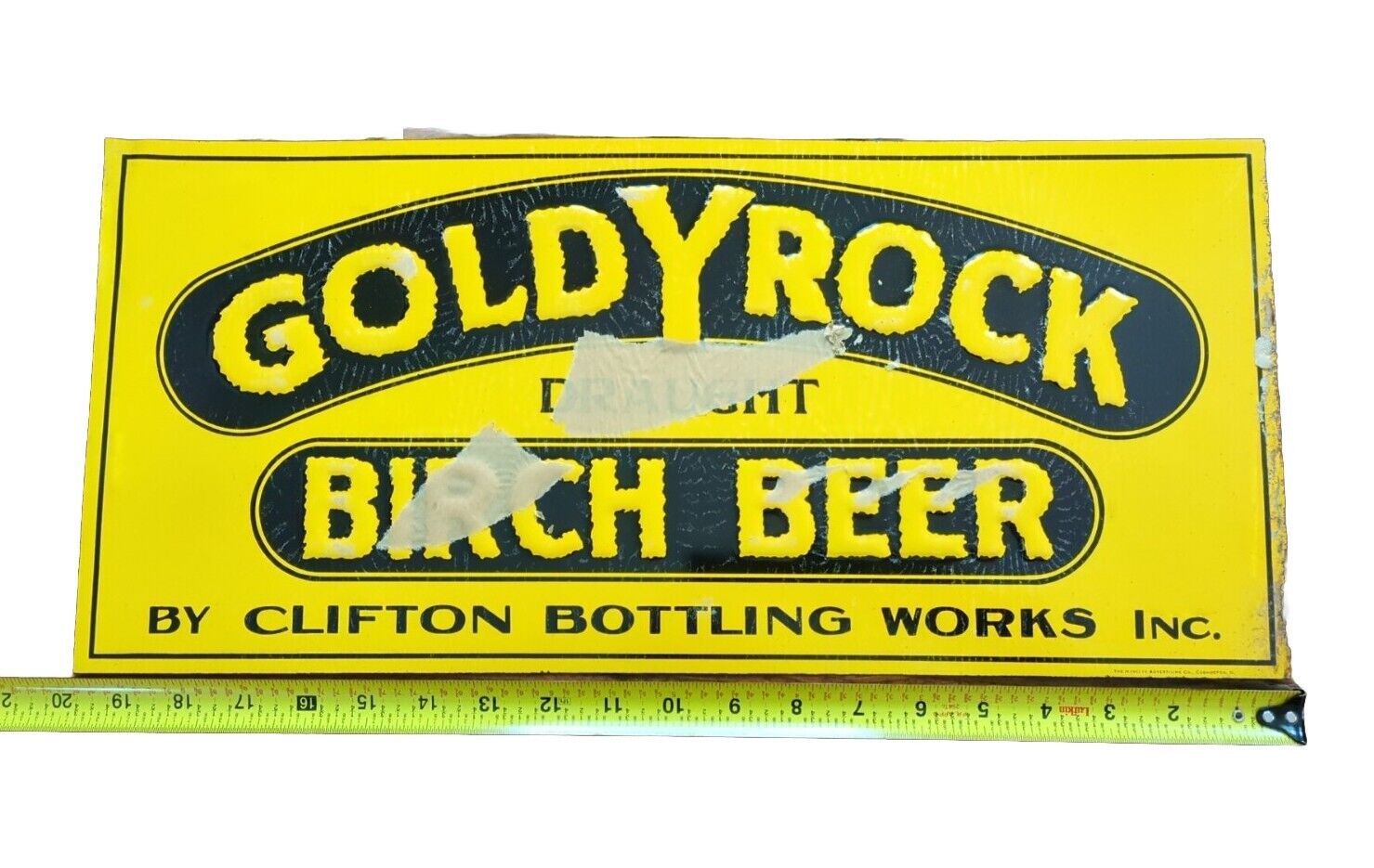 Vintage Goldy Rock Draft Birch Beer Clifton Bottling Works Metal Sign NOS