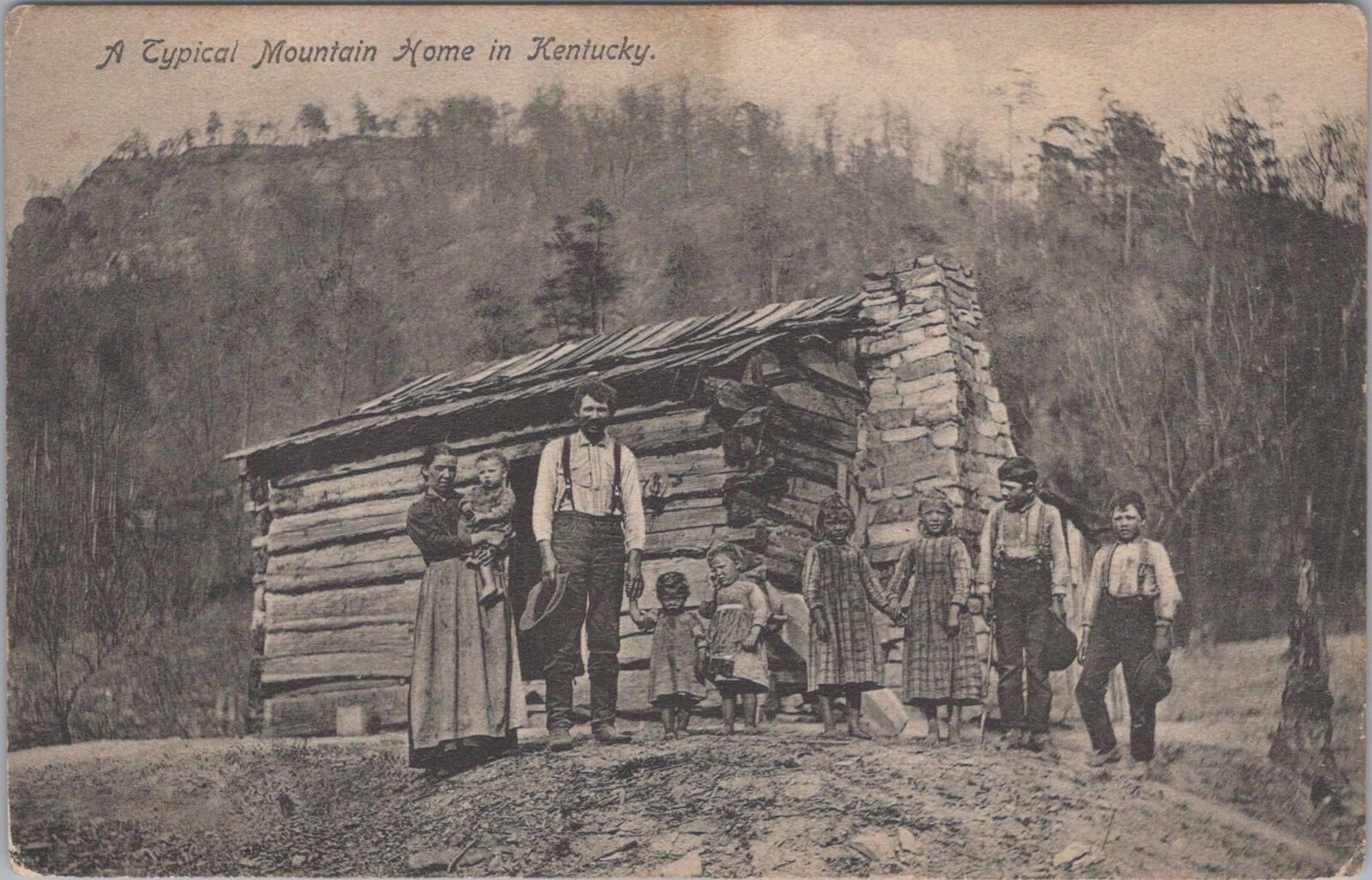 Family Outside Rural Mountain Home in Kentucky Lexington Postcard