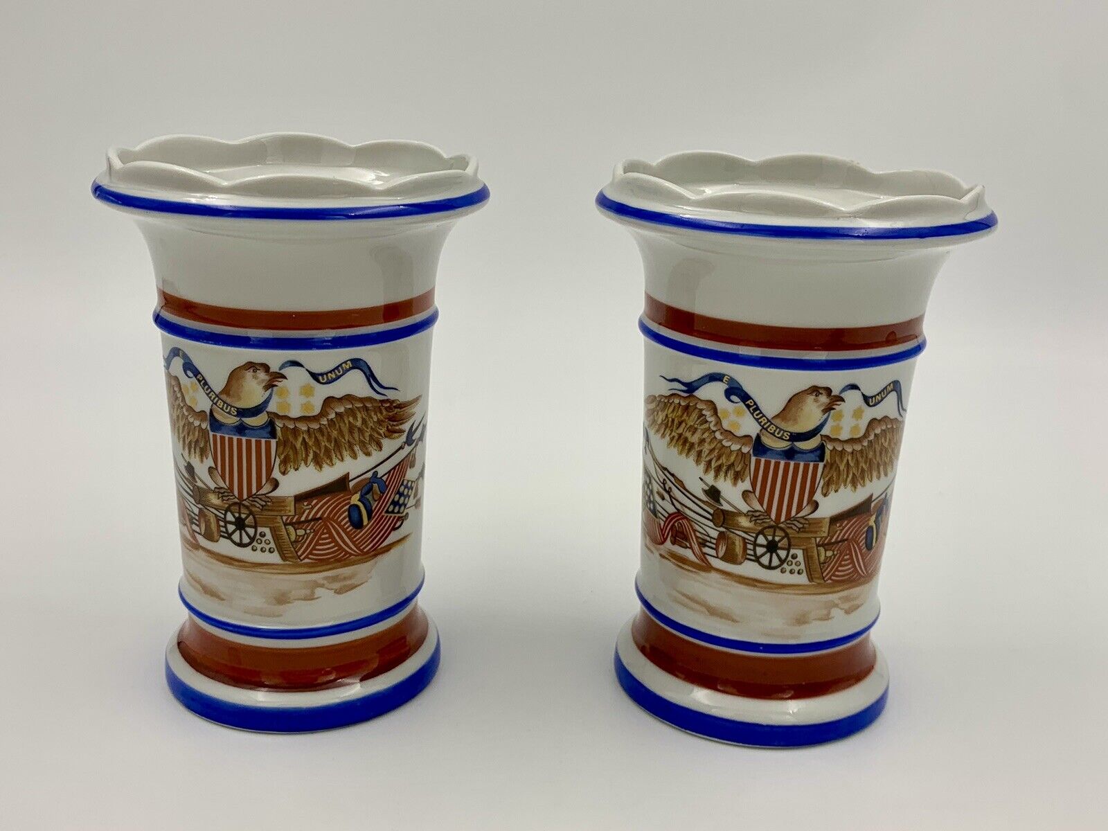 Vintage Mottahedeh Patriotic Eagle with Flag Vases - Set of 2 - 5.25\