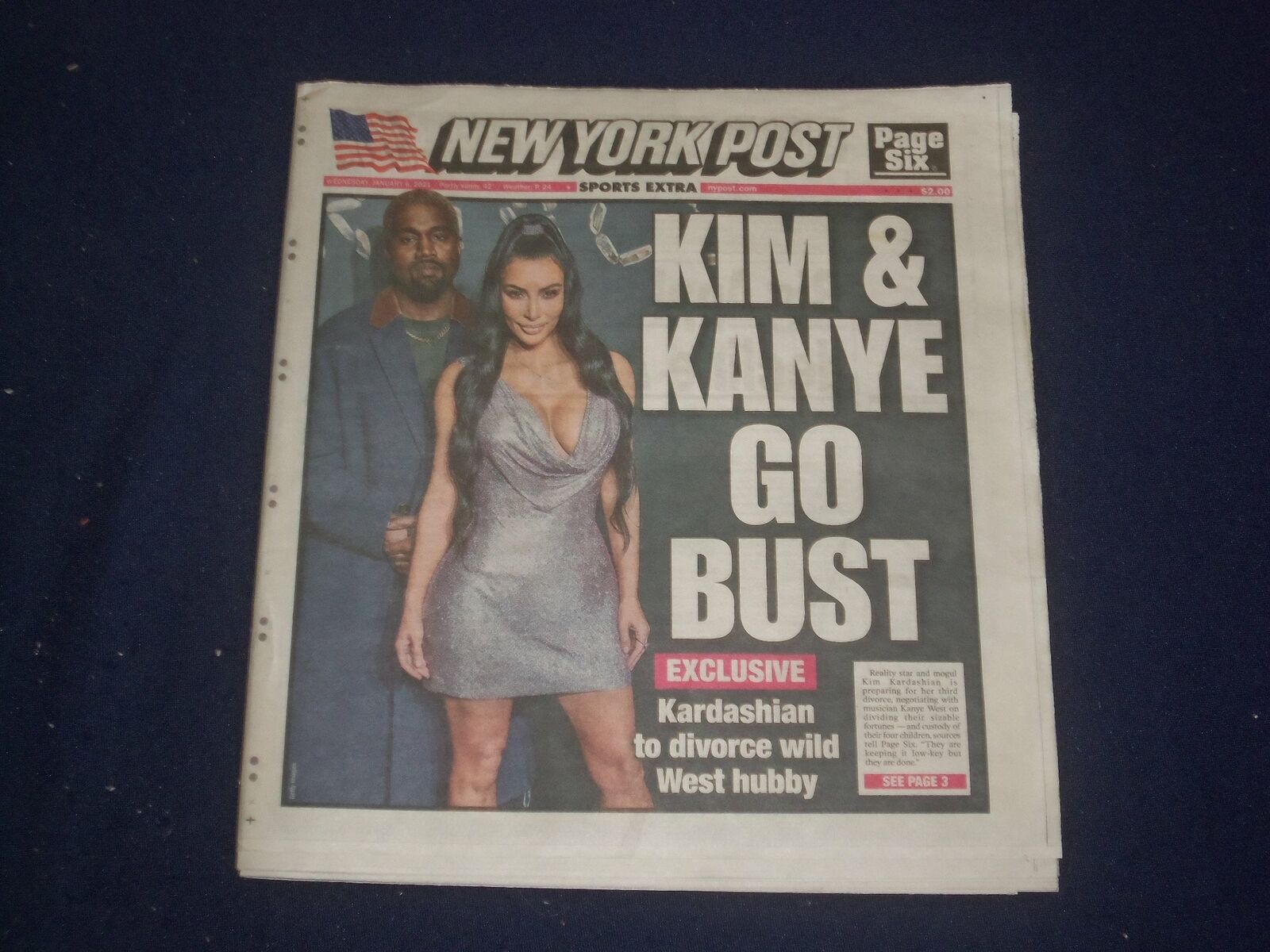 2021 JANUARY 6 NEW YORK POST NEWSPAPER - KIM & KANYE GO BUST - WILL DIVORCE