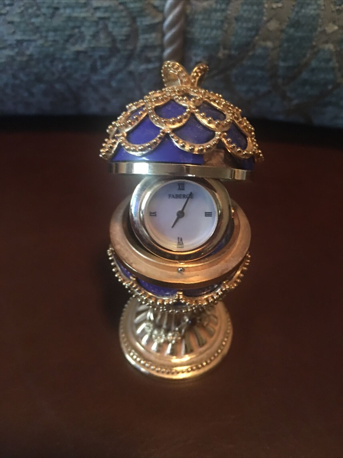 Beautiful RARE French Faberge Egg Lapis Lazuli / Ruby Cabochon With Clock Watch
