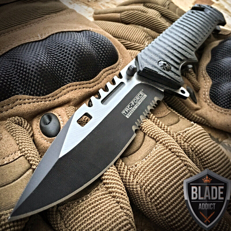 TAC-FORCE Spring Open Assisted SAWBACK BOWIE Tactical Rescue Pocket Knife Blade