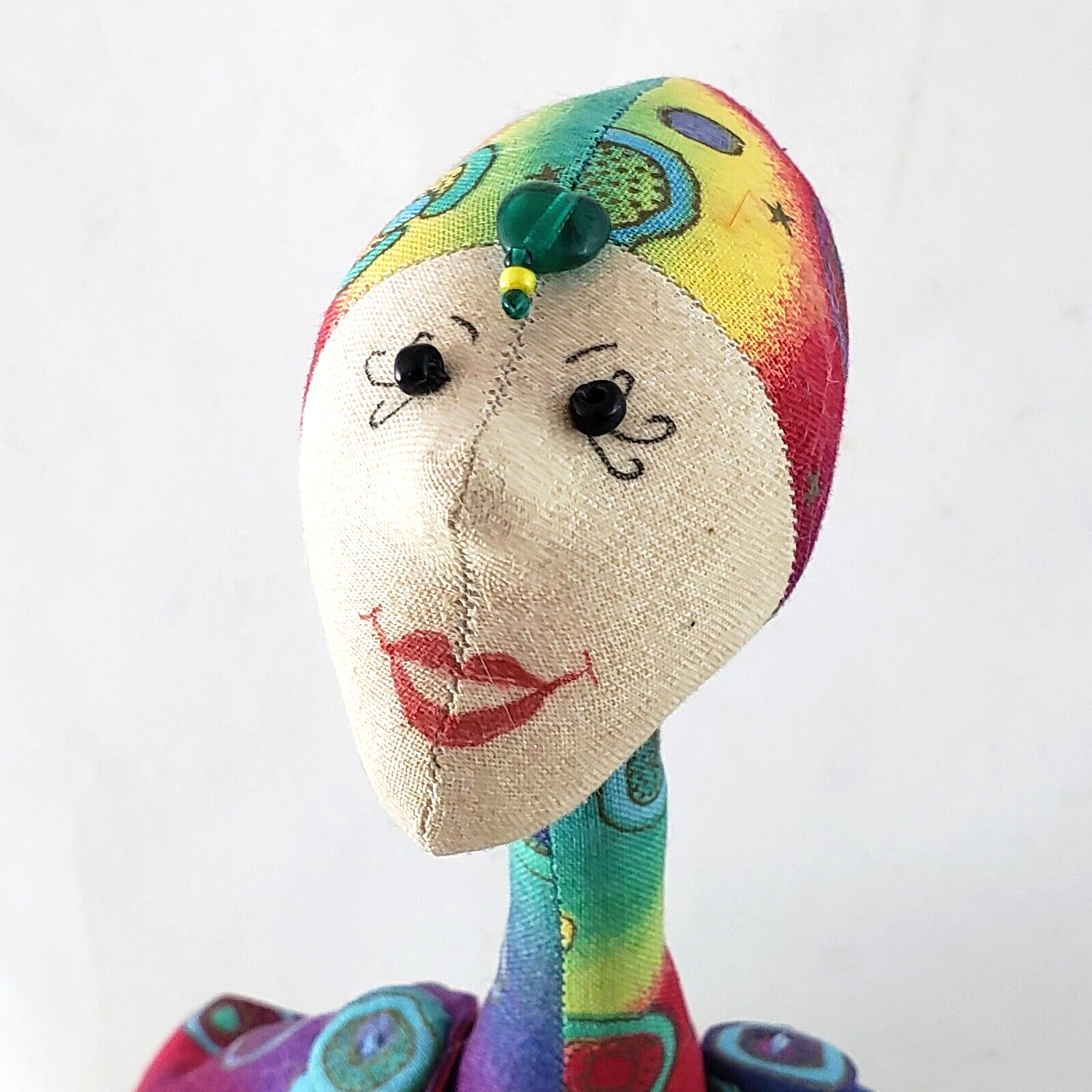 Artisan Handmade Fabric Harlequin Clown Doll Jointed Signed Barbara Fry 14\