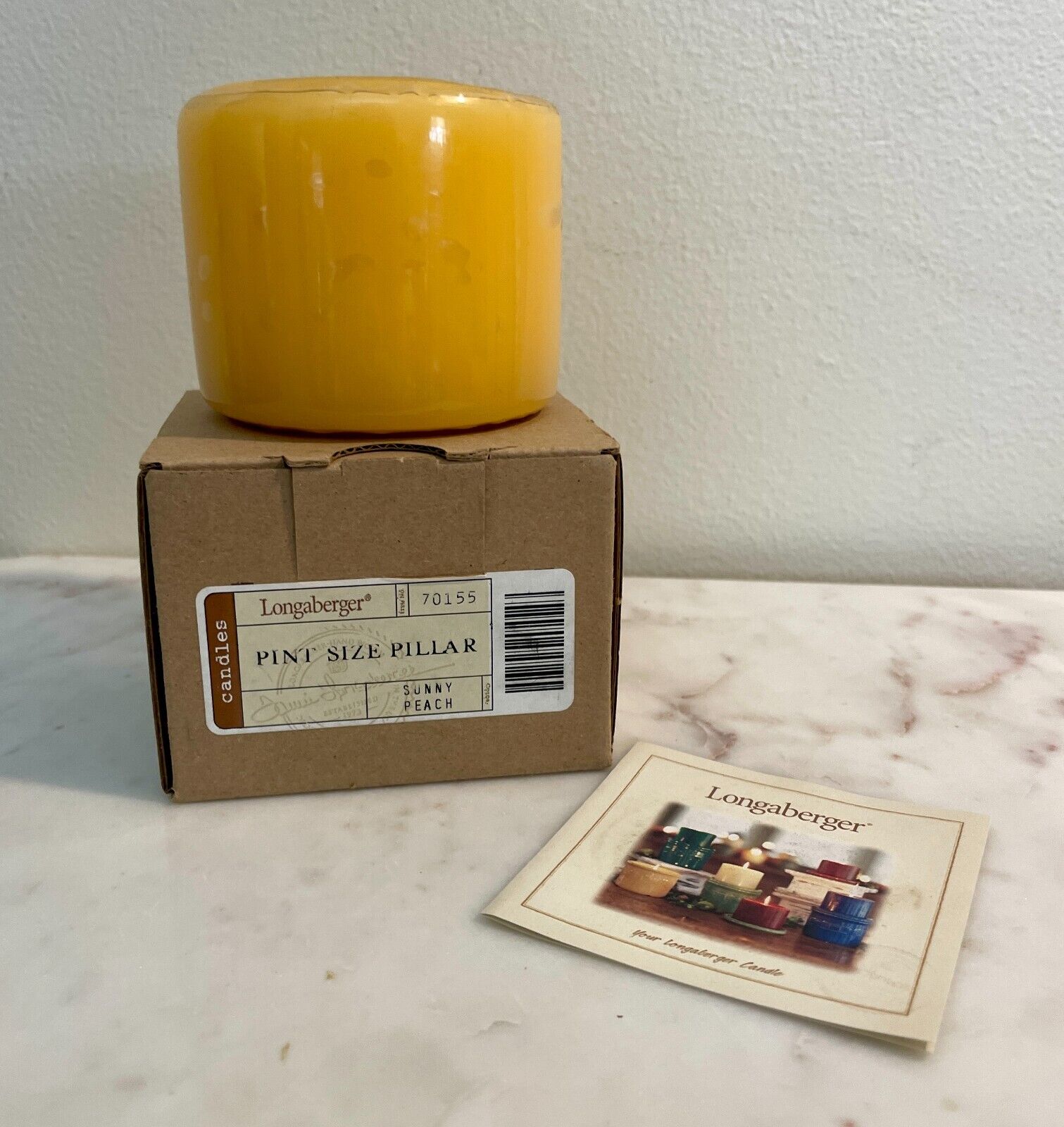 Longaberger Sunny Peach - Pint Size Pillar Candle - NEW in Box (3 avail.)