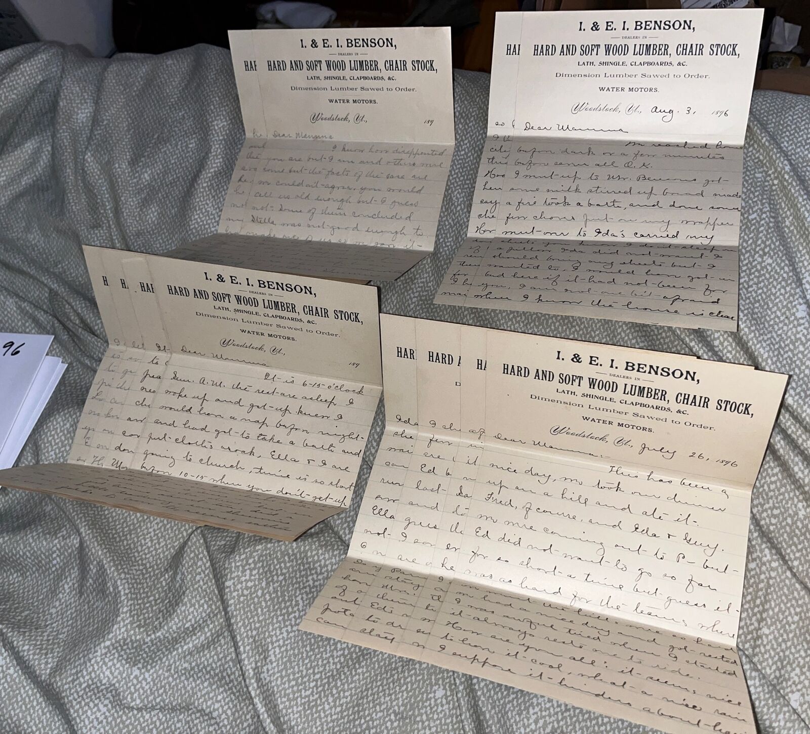 4 1890s Letters on Woodstock Vermont Letterhead VT - I & EI Benson Wood Lumber