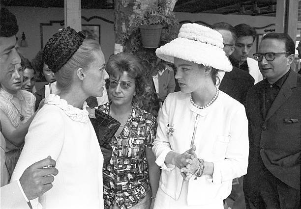 Jeanne Moreau talking to German-born French actress Romy Schneider- Old Photo