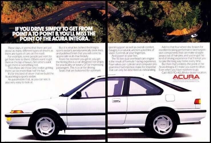 1988 1989 Acura Integra Original 2-page Advertisement Print Car Art Ad J836