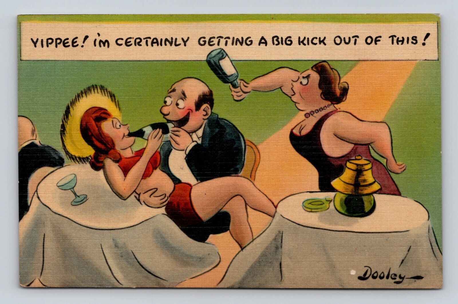 Postcard Linen Comic Yippee I\'m Certainly Getting A Big Kick Out Of This
