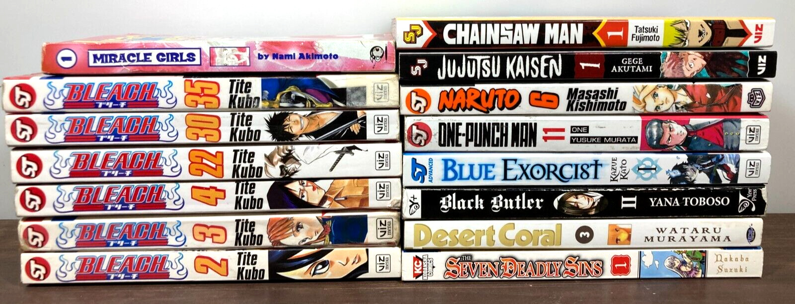 Lot of 15 Mixed MANGA BOOKS in ENGLISH Shonen Jump BLEACH Chainsaw Man One-Punch